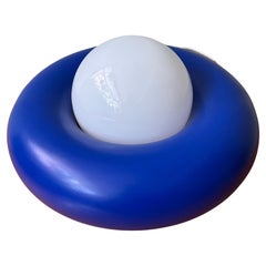 Axel Chay Donut Table Lamp Blue Lacquered Steel Opaline Glass Sculptural Art