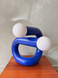 Axel Chay Sphinx Table Lamp Blue Steel Double Globe Postmodern French Design