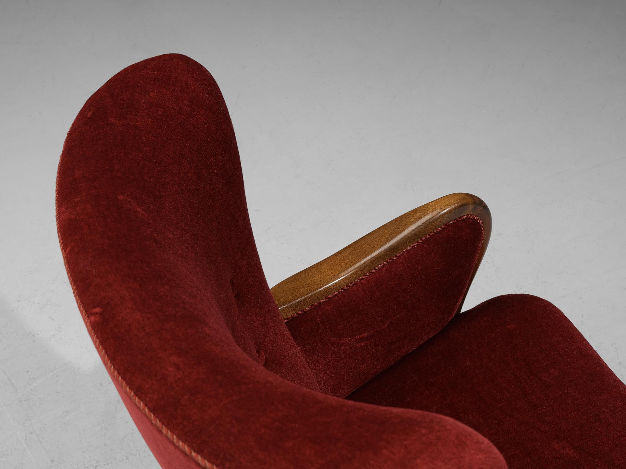 Axel Christensen Danish Pair of Lounge Chairs in Burgundy Velvet 6