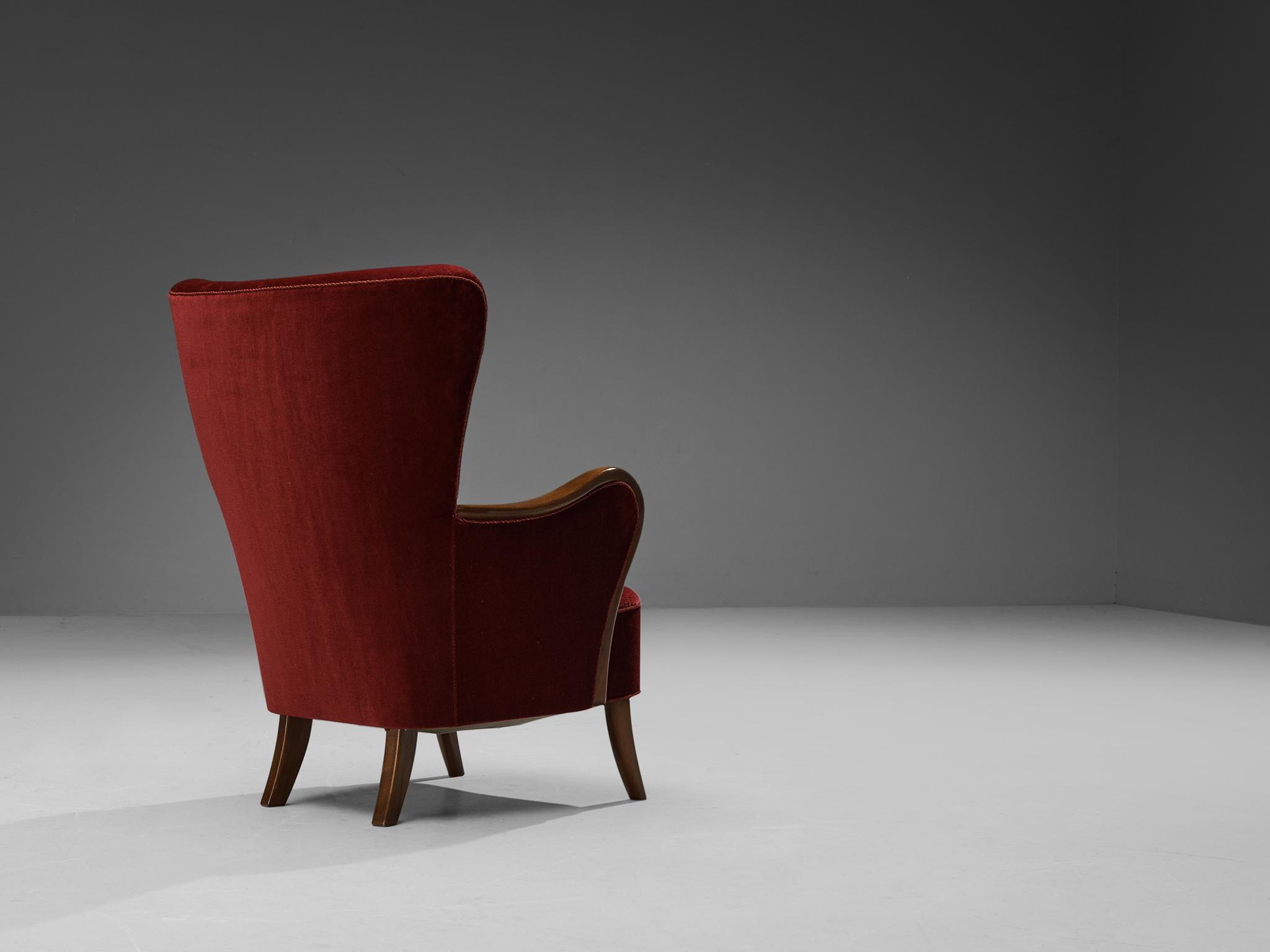 Axel Christensen Danish Pair of Lounge Chairs in Burgundy Velvet 2