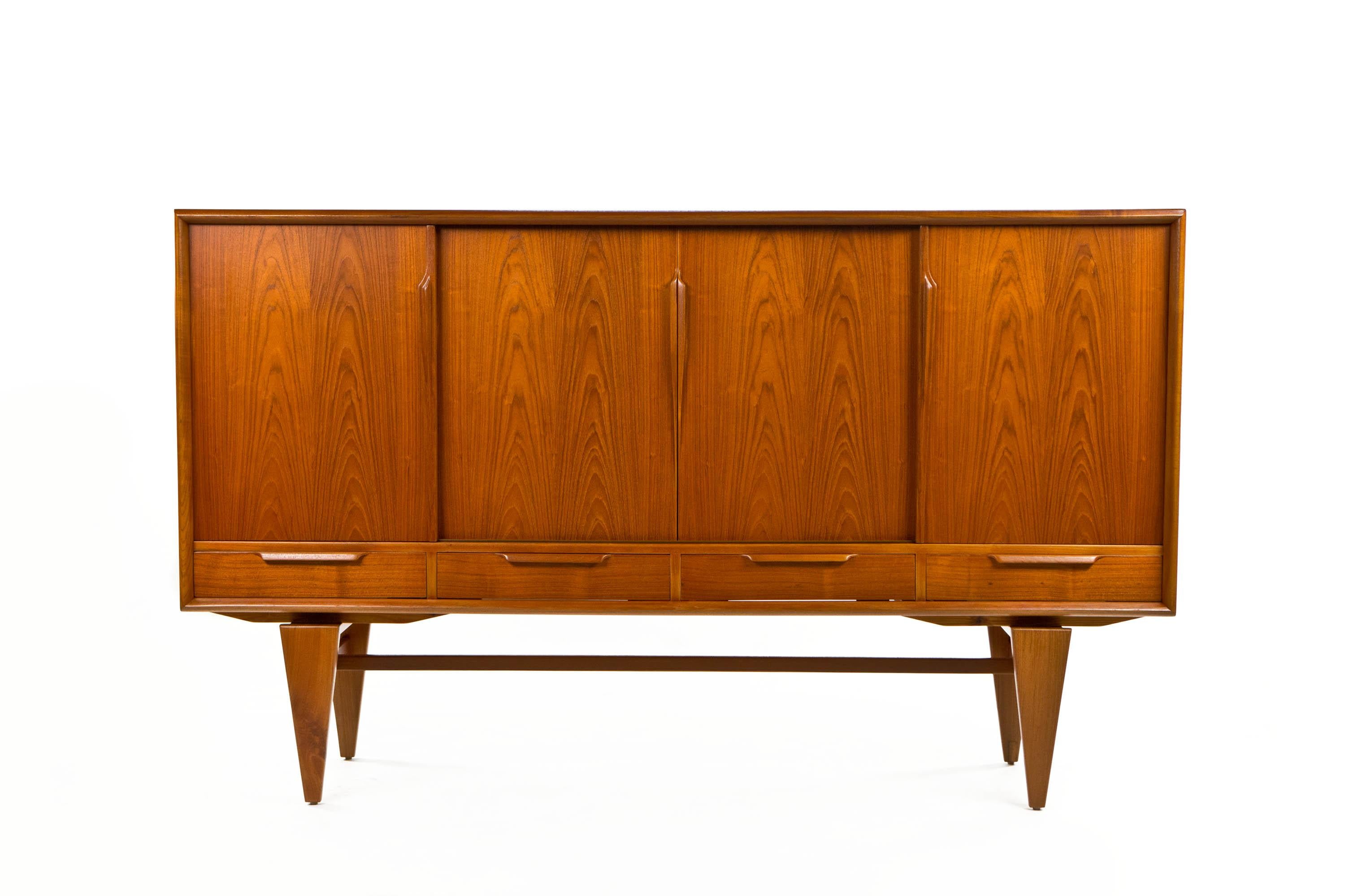 Axel Christensen Odder Vintage Danish Teak Highboard by ACO Mobler Denmark 1960s In Good Condition For Sale In Los Angeles, CA