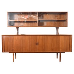 Axel Christiansen Teak Tambour Credenza With Glass Top Hutch