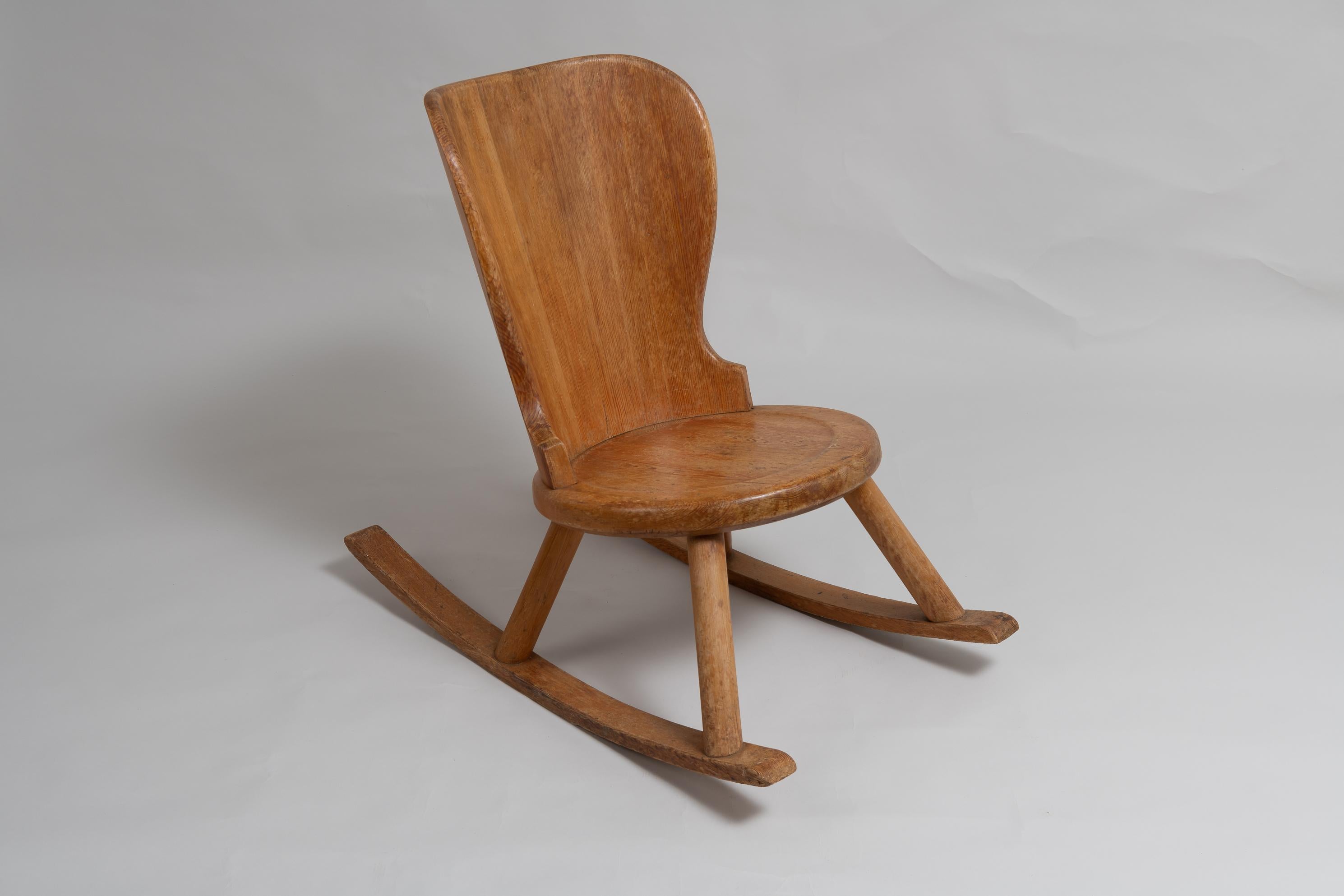 Scandinavian Modern Axel Einar Hjort Style Swedish Hand-Made Pine Rocking Chair For Sale
