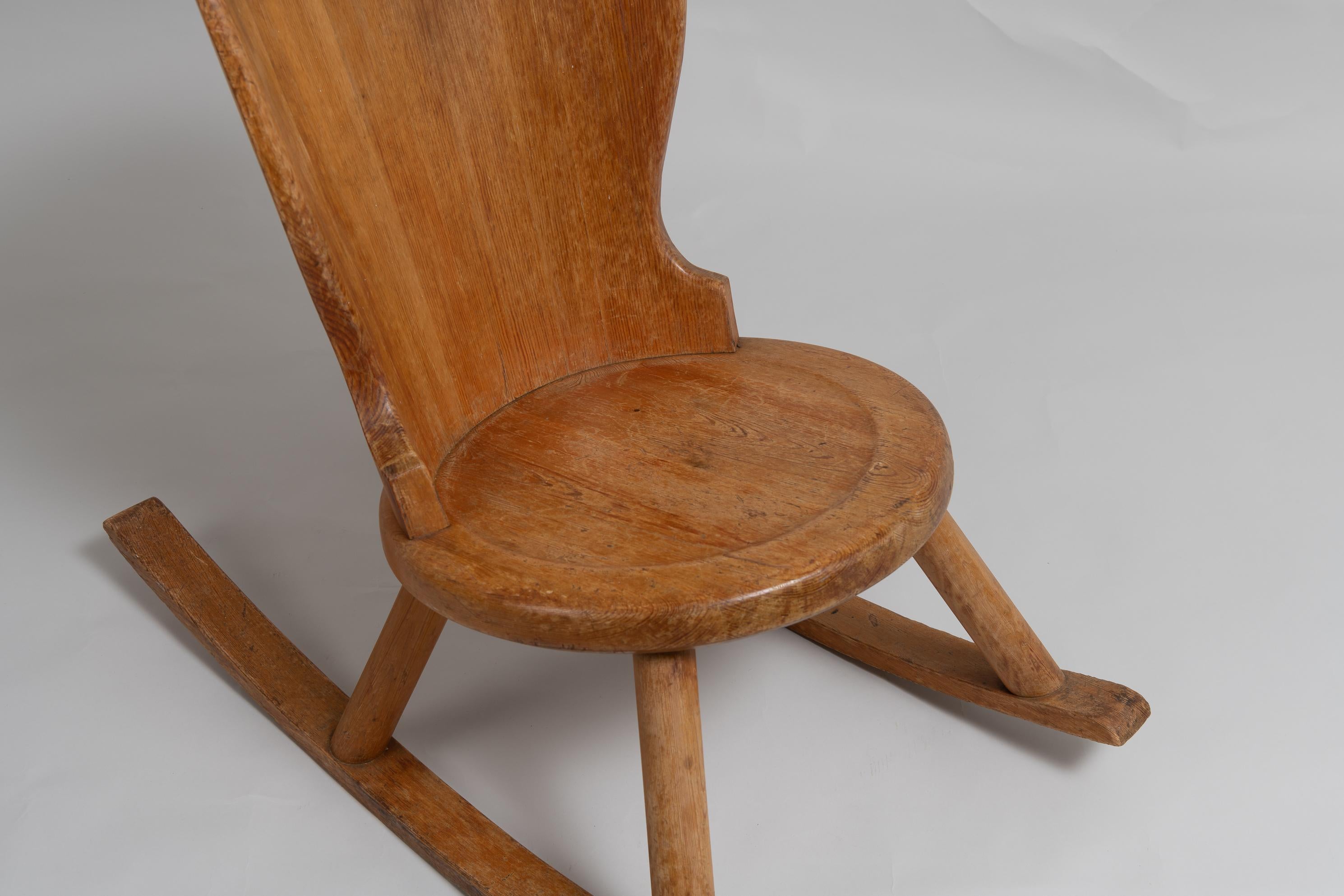 Hand-Crafted Axel Einar Hjort Style Swedish Hand-Made Pine Rocking Chair For Sale