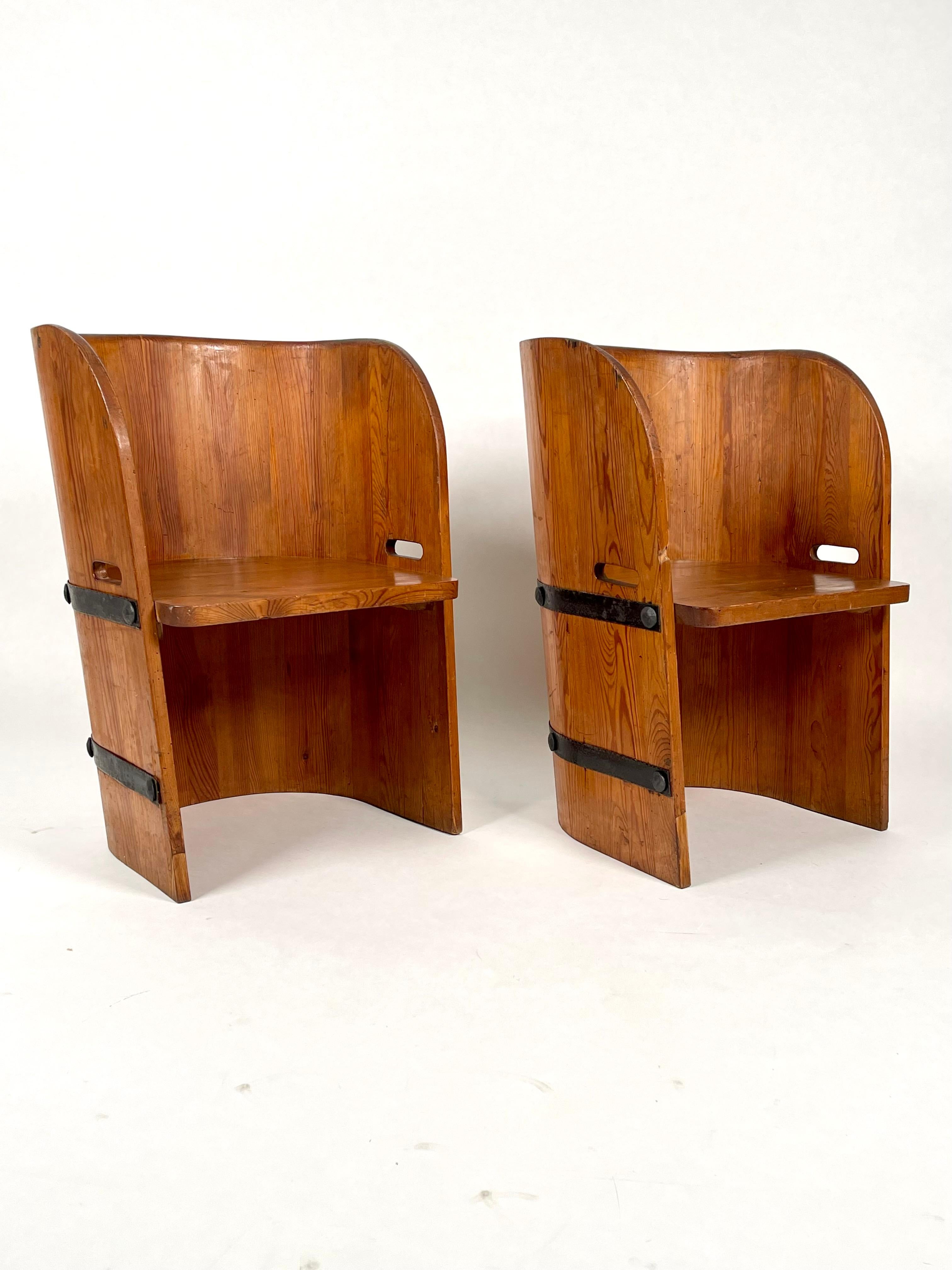 Axel-Einar Hjorth, Attributed, Pair of Solid Pine & Armchairs, Sweden, 1930-40s 7