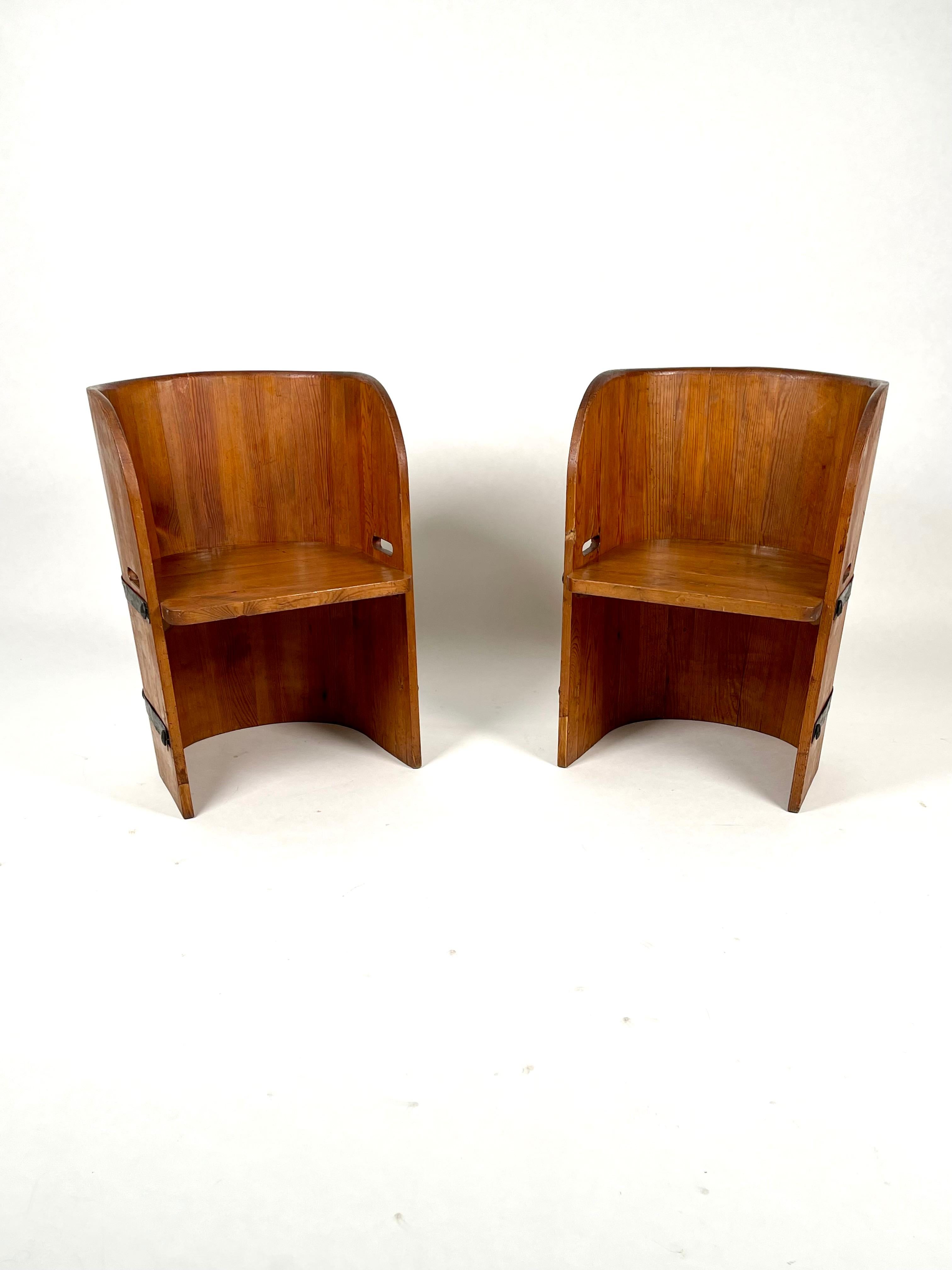 Axel-Einar Hjorth, Attributed, Pair of Solid Pine & Armchairs, Sweden, 1930-40s 9