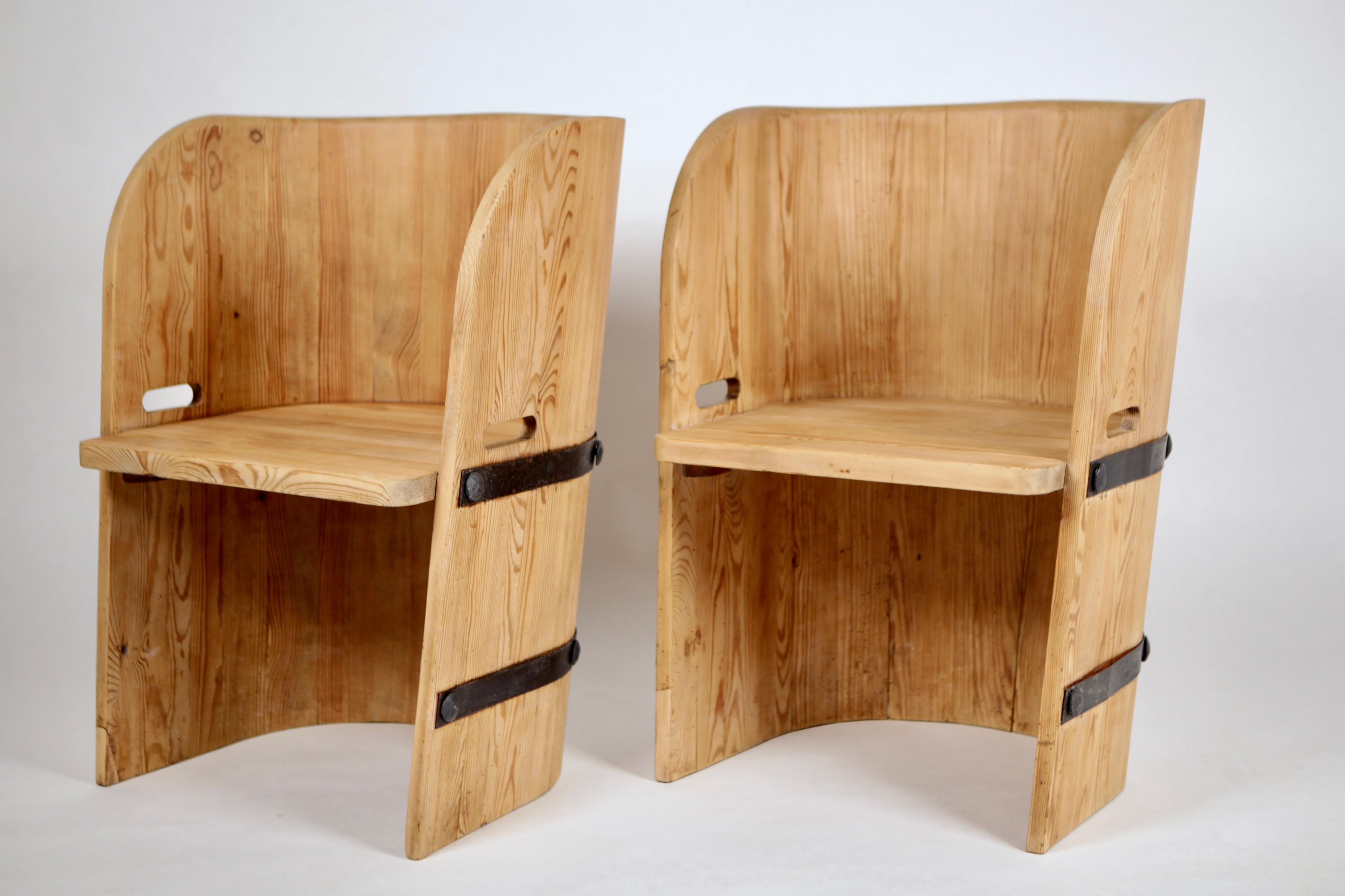 Axel-Einar Hjorth, Attributed, Pair of Solid Pine & Armchairs, Sweden, 1930-40s 10
