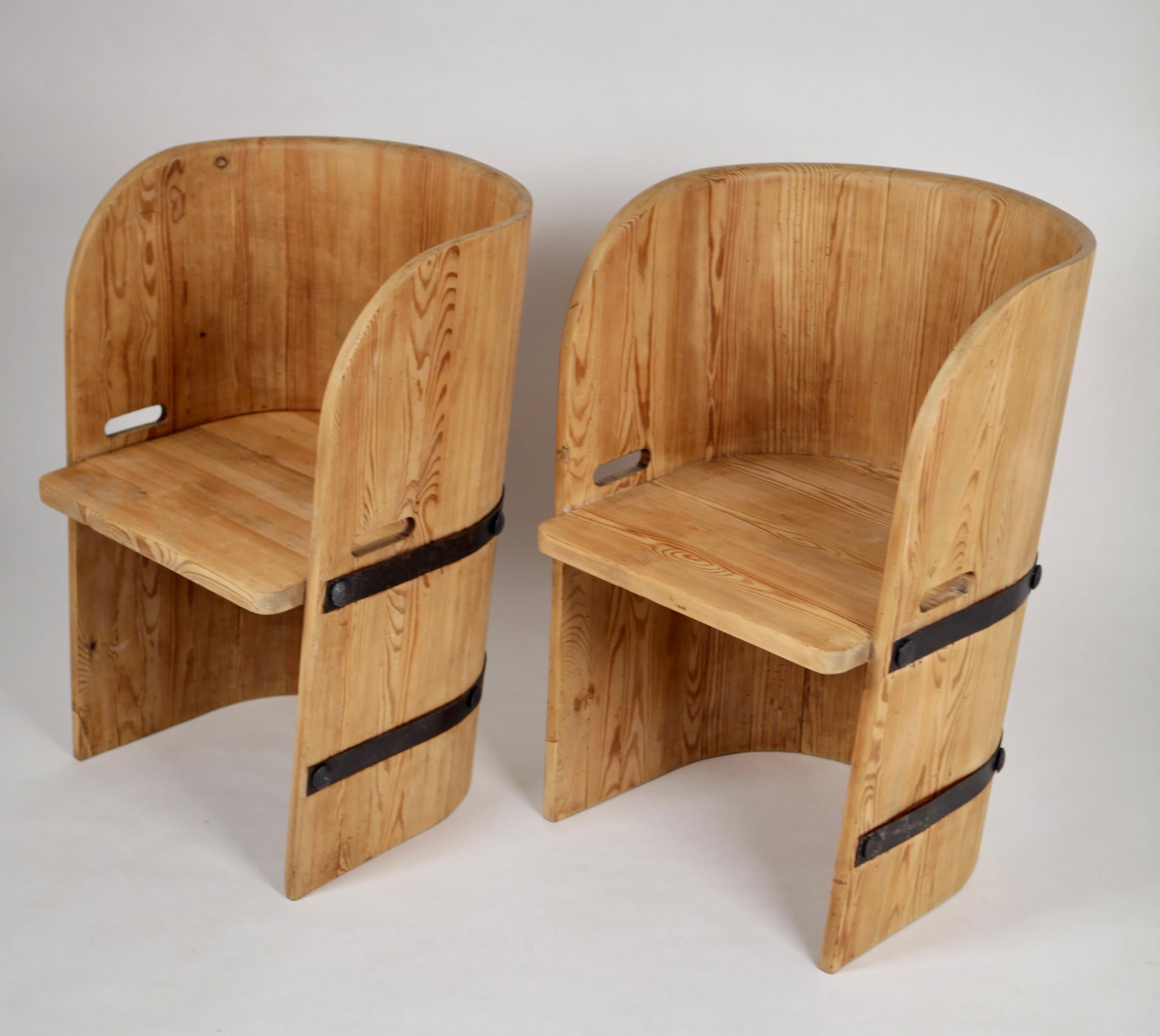 Axel-Einar Hjorth, Attributed, Pair of Solid Pine & Armchairs, Sweden, 1930-40s 11