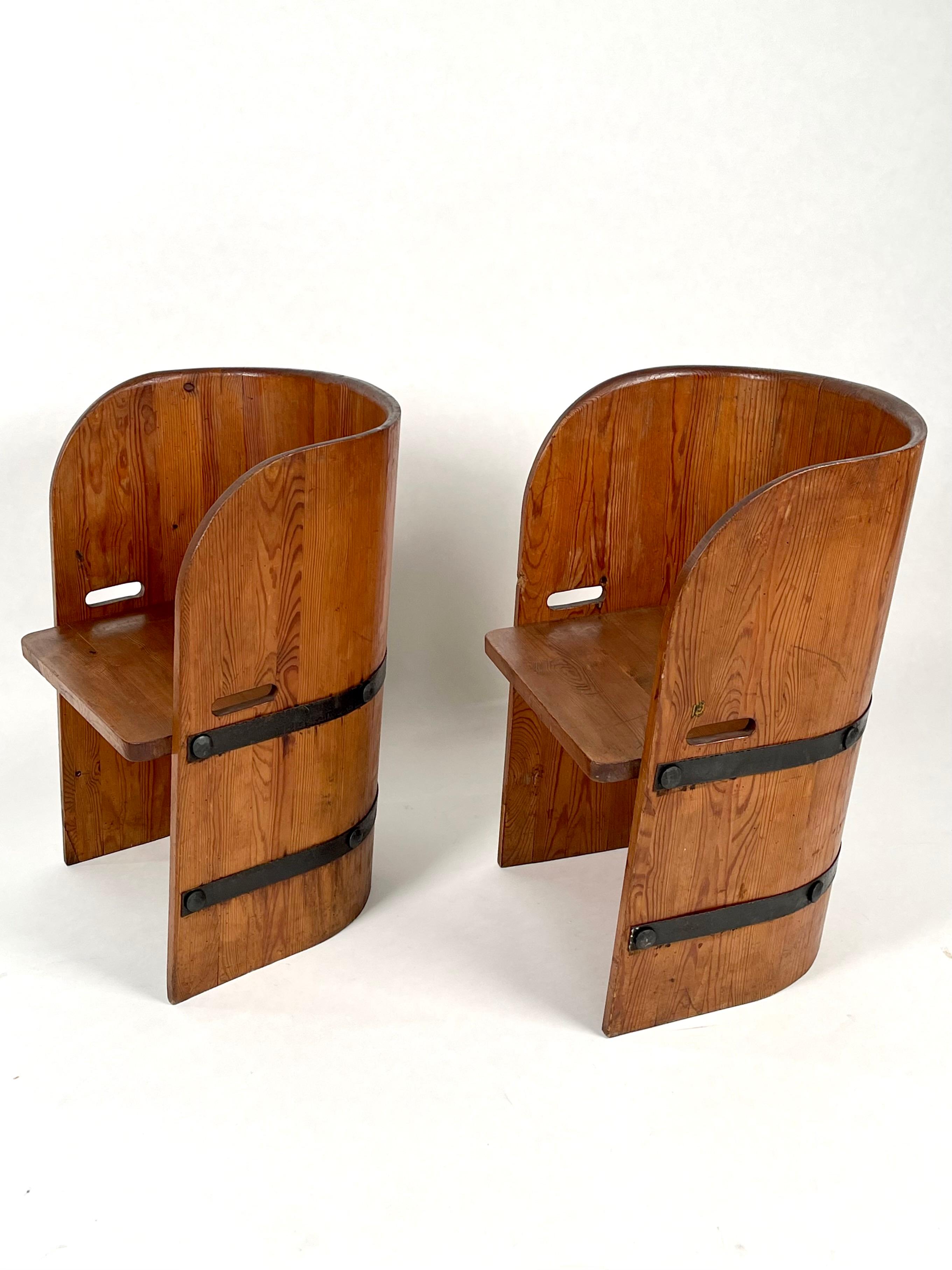 Scandinavian Modern Axel-Einar Hjorth, Attributed, Pair of Solid Pine & Armchairs, Sweden, 1930-40s