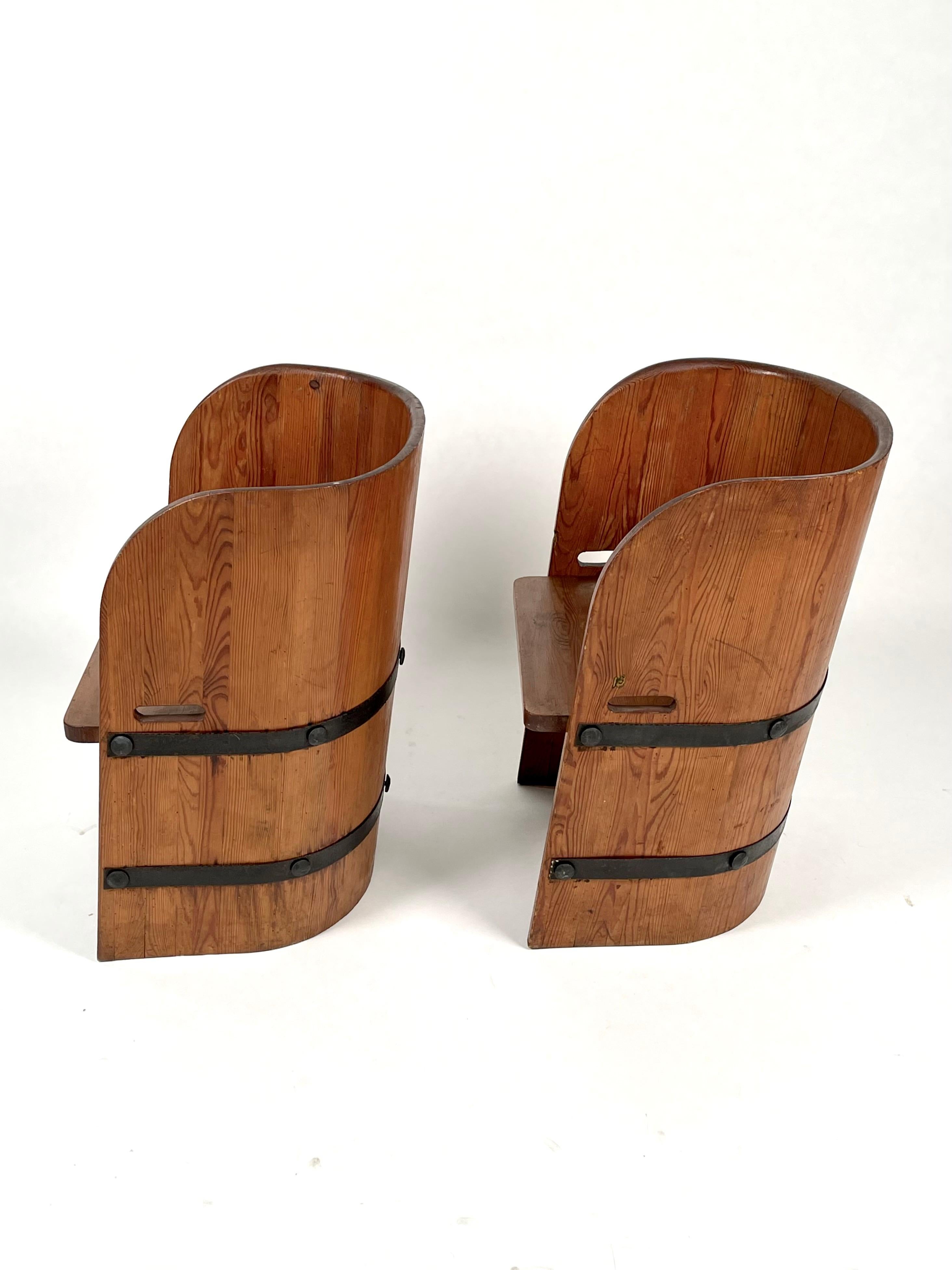Swedish Axel-Einar Hjorth, Attributed, Pair of Solid Pine & Armchairs, Sweden, 1930-40s