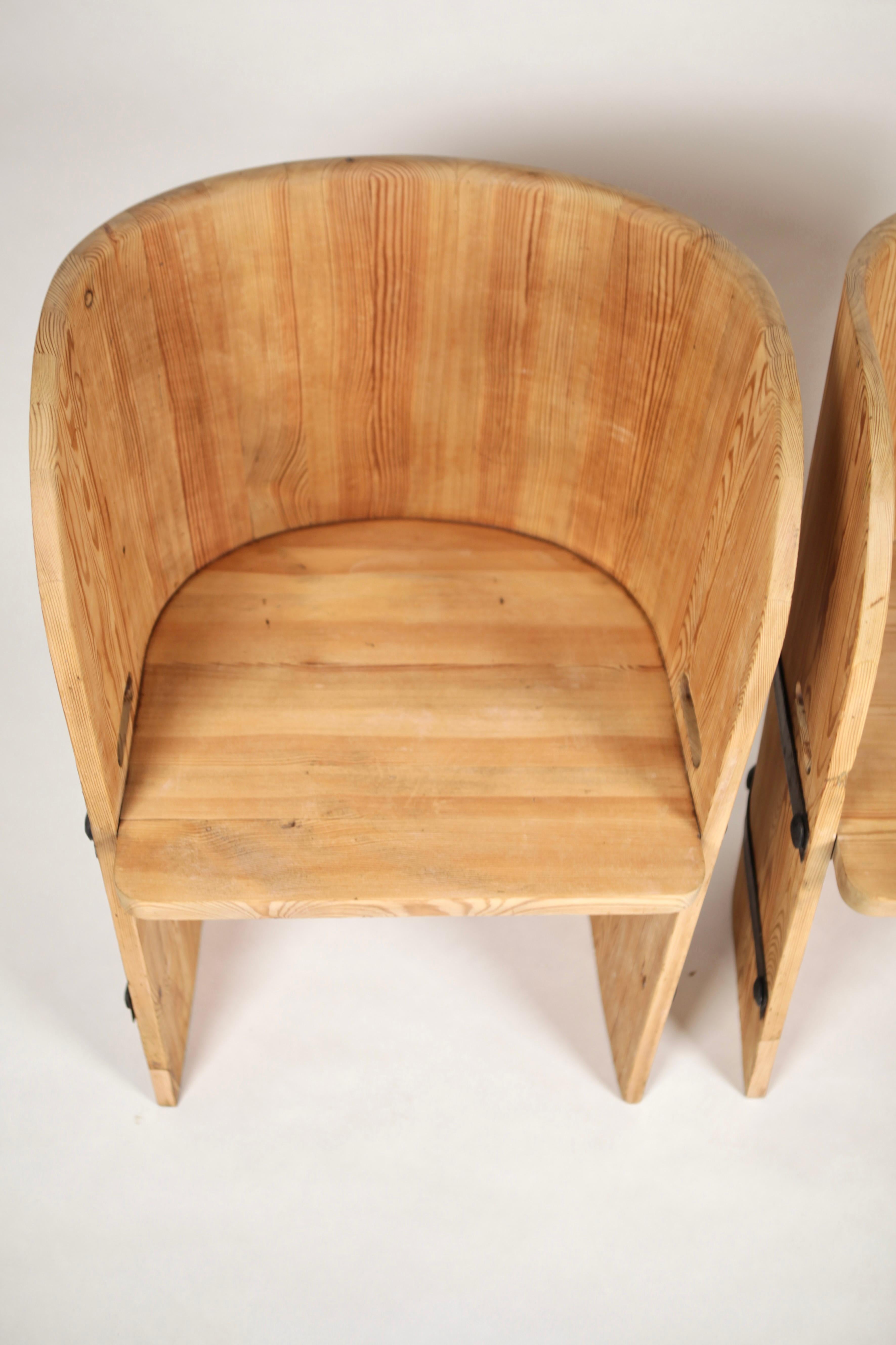 Mid-20th Century Axel-Einar Hjorth, Attributed, Pair of Solid Pine & Armchairs, Sweden, 1930-40s