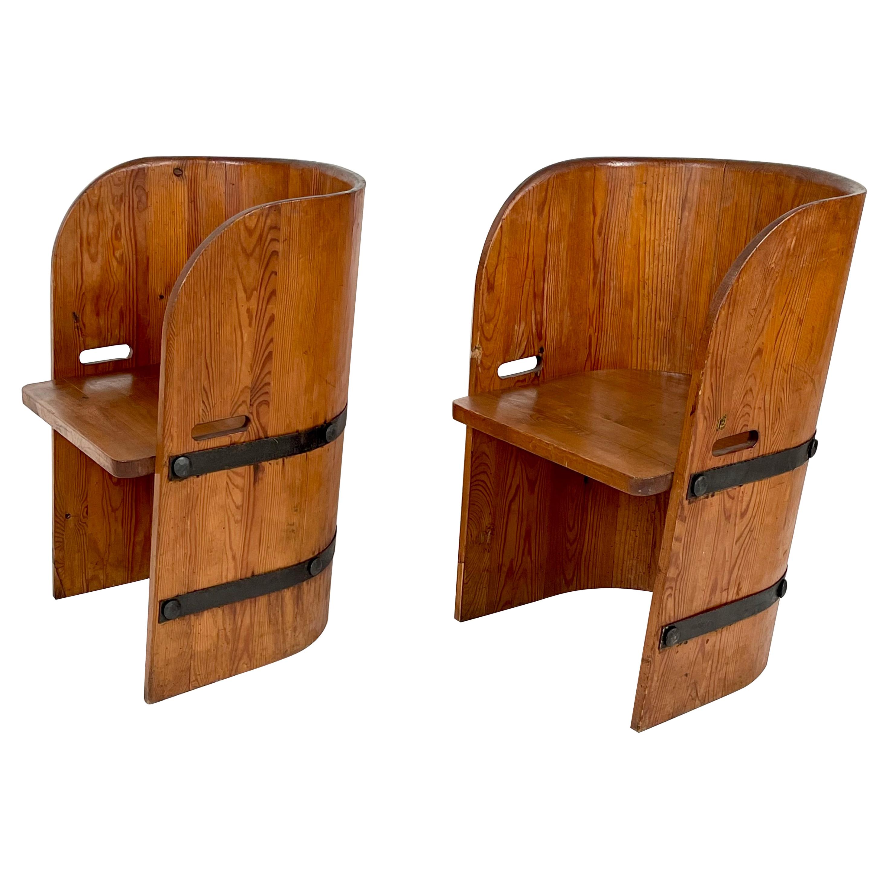 Axel-Einar Hjorth, Attributed, Pair of Solid Pine & Armchairs, Sweden, 1930-40s