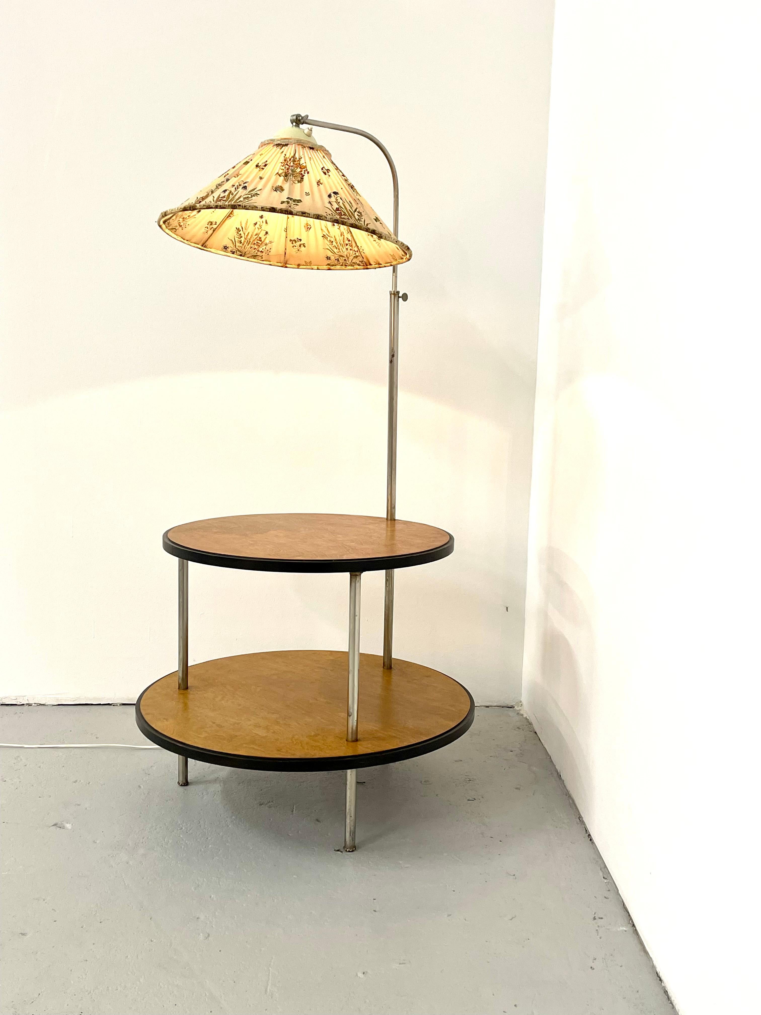 Art Deco Axel Einar Hjorth, Birch & Steel Lamp-Table by NK, Stockholm 1934