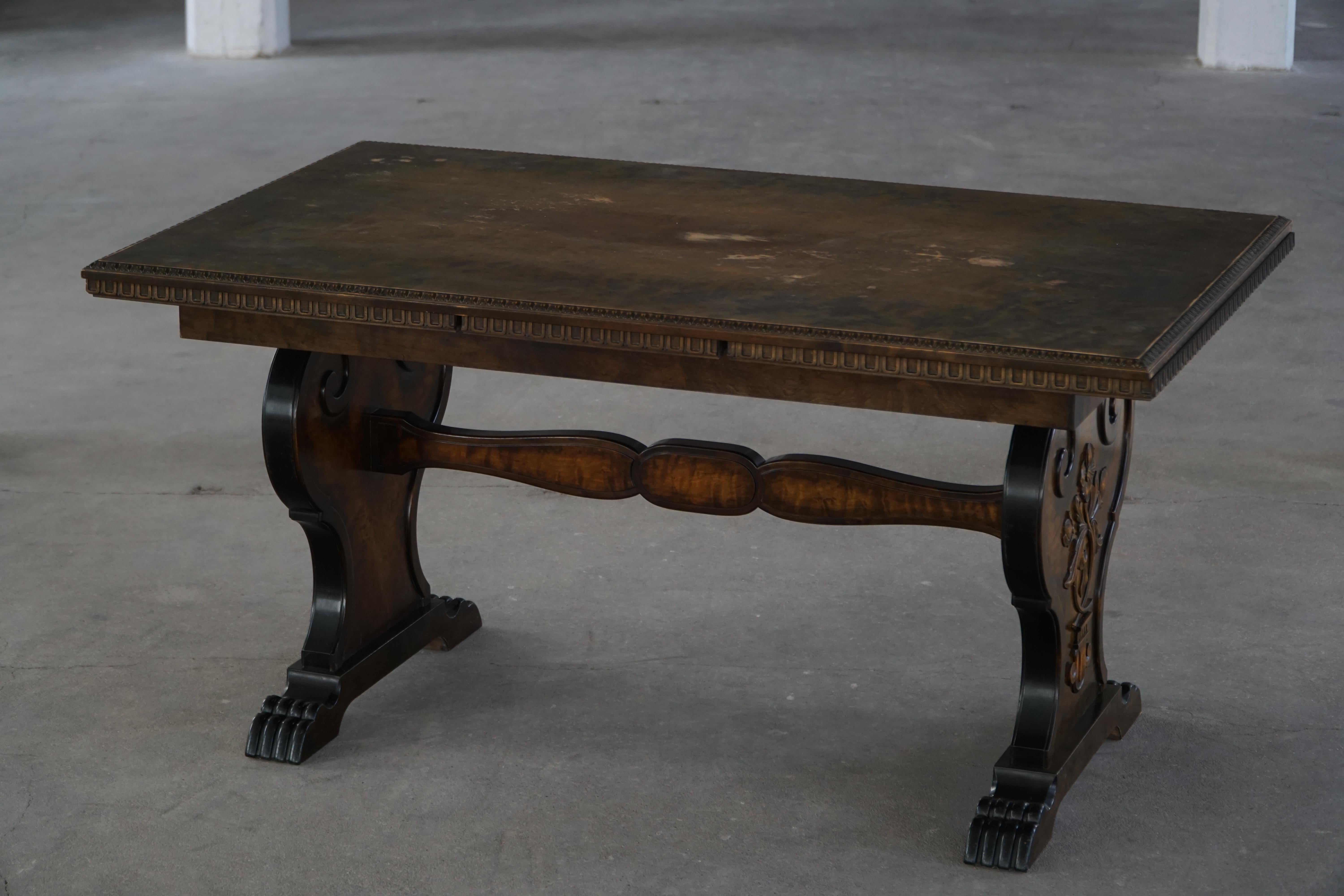 Hand-Carved Axel Einar Hjorth, Dining Table in Birch, Swedish Grace, Bodafors, 1930s For Sale
