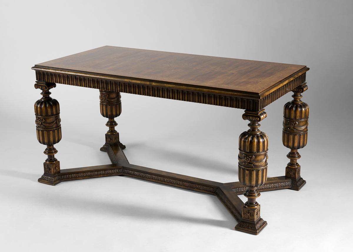 Axel Einar Hjorth for Nordiska Kompaniet, Carved Library Table, Sweden, c. 1928 In Good Condition For Sale In New York, NY