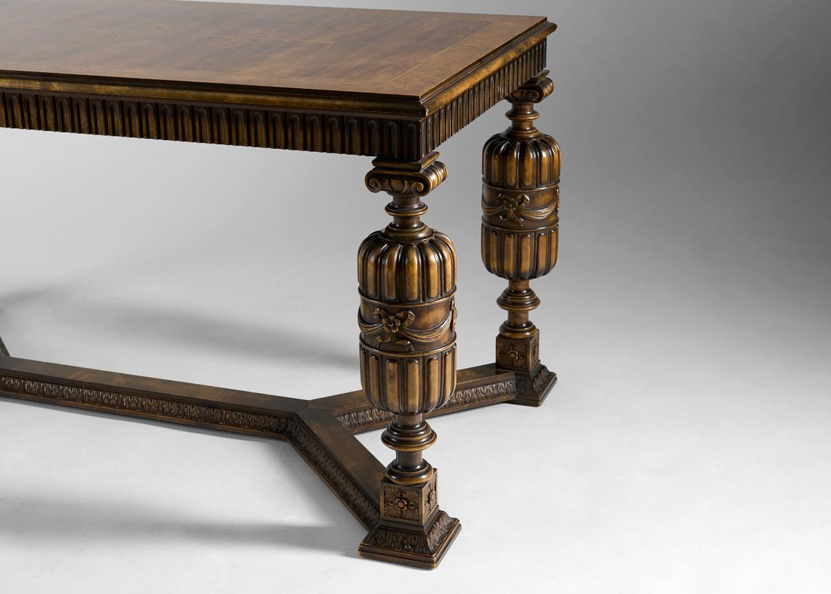 Early 20th Century Axel Einar Hjorth for Nordiska Kompaniet, Carved Library Table, Sweden, c. 1928 For Sale