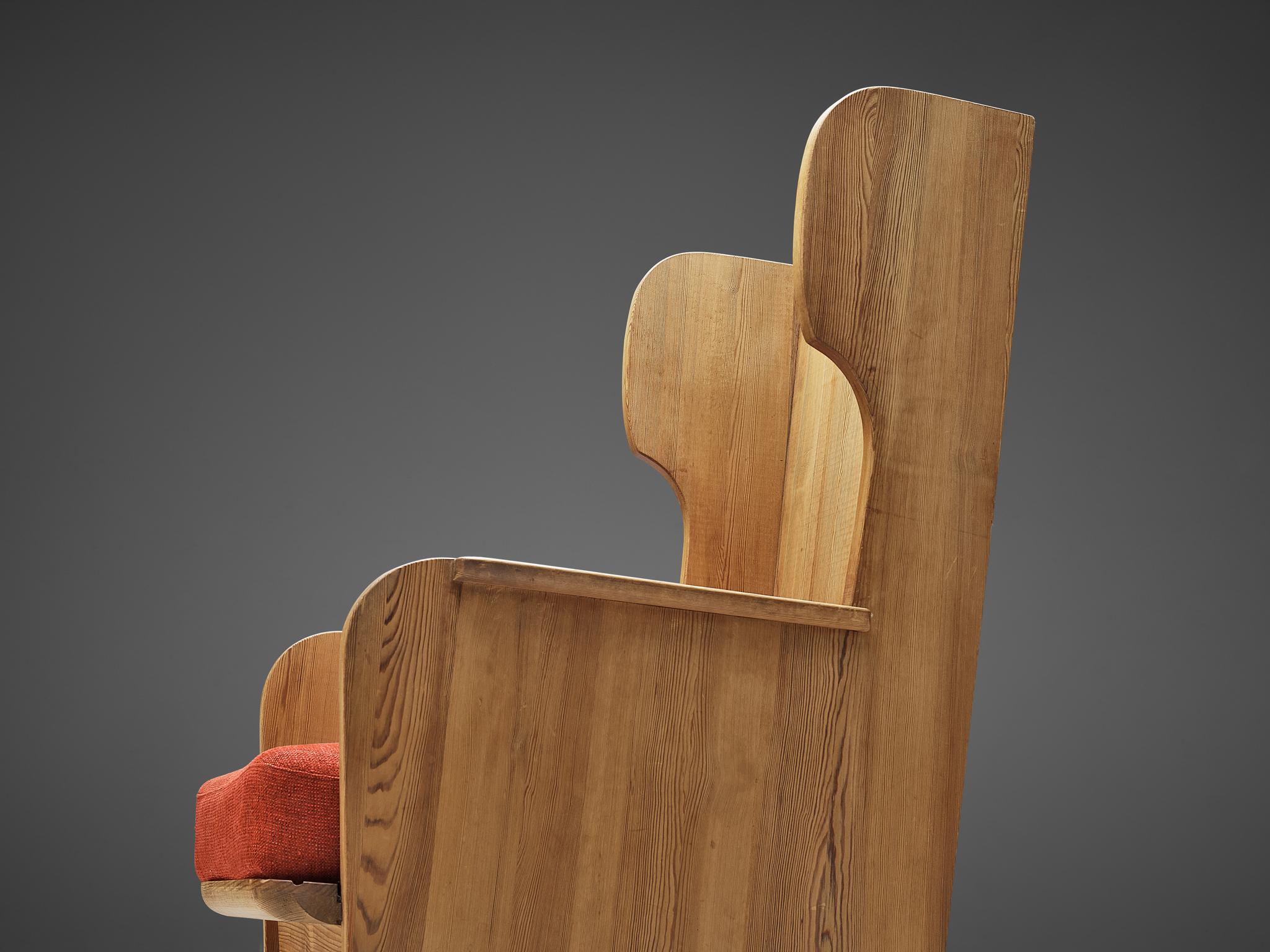 Axel Einar Hjorth 'Lovö' Lounge Chair in Solid Pine with Red Cushions 3