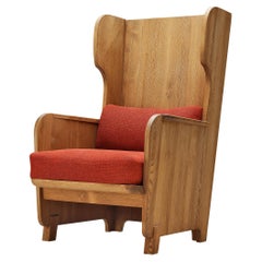 Axel Einar Hjorth 'Lovö' Lounge Chair in Solid Pine with Red Cushions