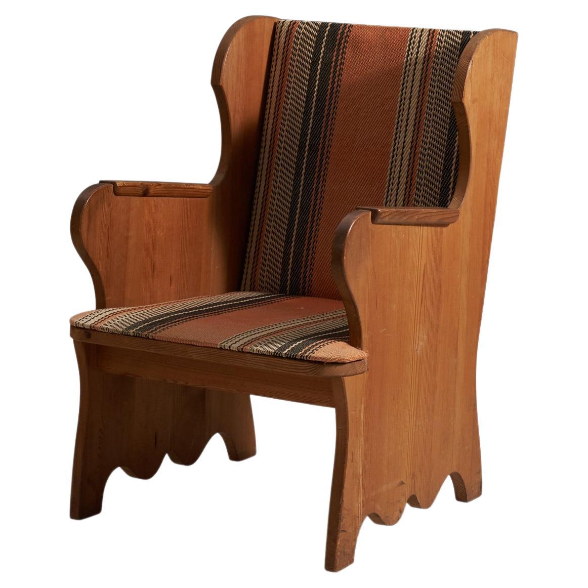 Axel Einar Hjorth, "Lovö" Lounge Chair, Stained Pine, Fabric, NK, Sweden, 1939 For Sale