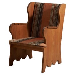 Axel Einar Hjorth, "Lovö" Lounge Chair, Stained Pine, Fabric, NK, Sweden, 1939