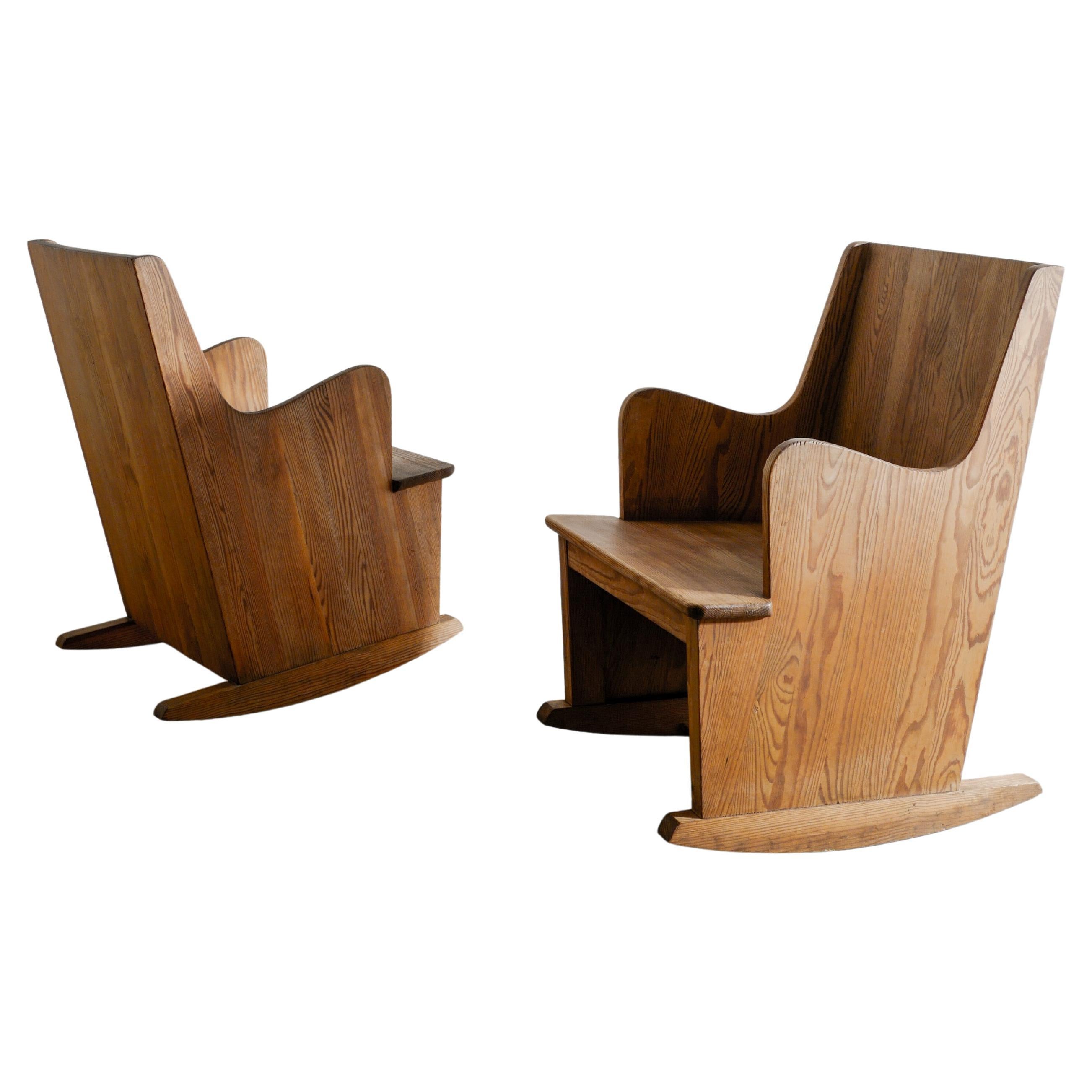 Axel Einar Hjorth Lovö Rocking Chairs in Pine Wood by Nordiska Kompaniet, 1930s