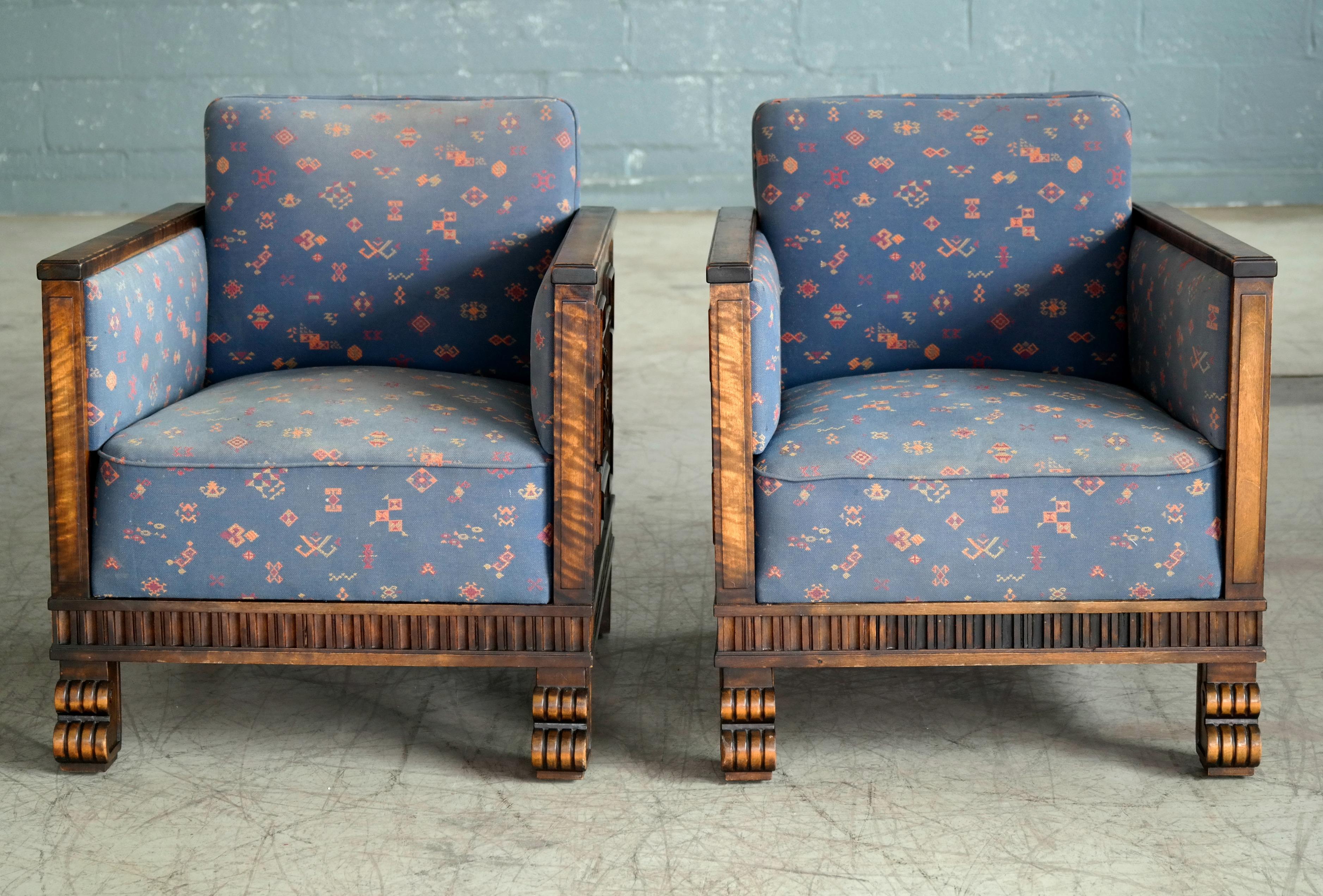 Axel Einar Hjorth Pair of Lounge or Club Chairs in Flamed Birch, Sweden, 1930s 4
