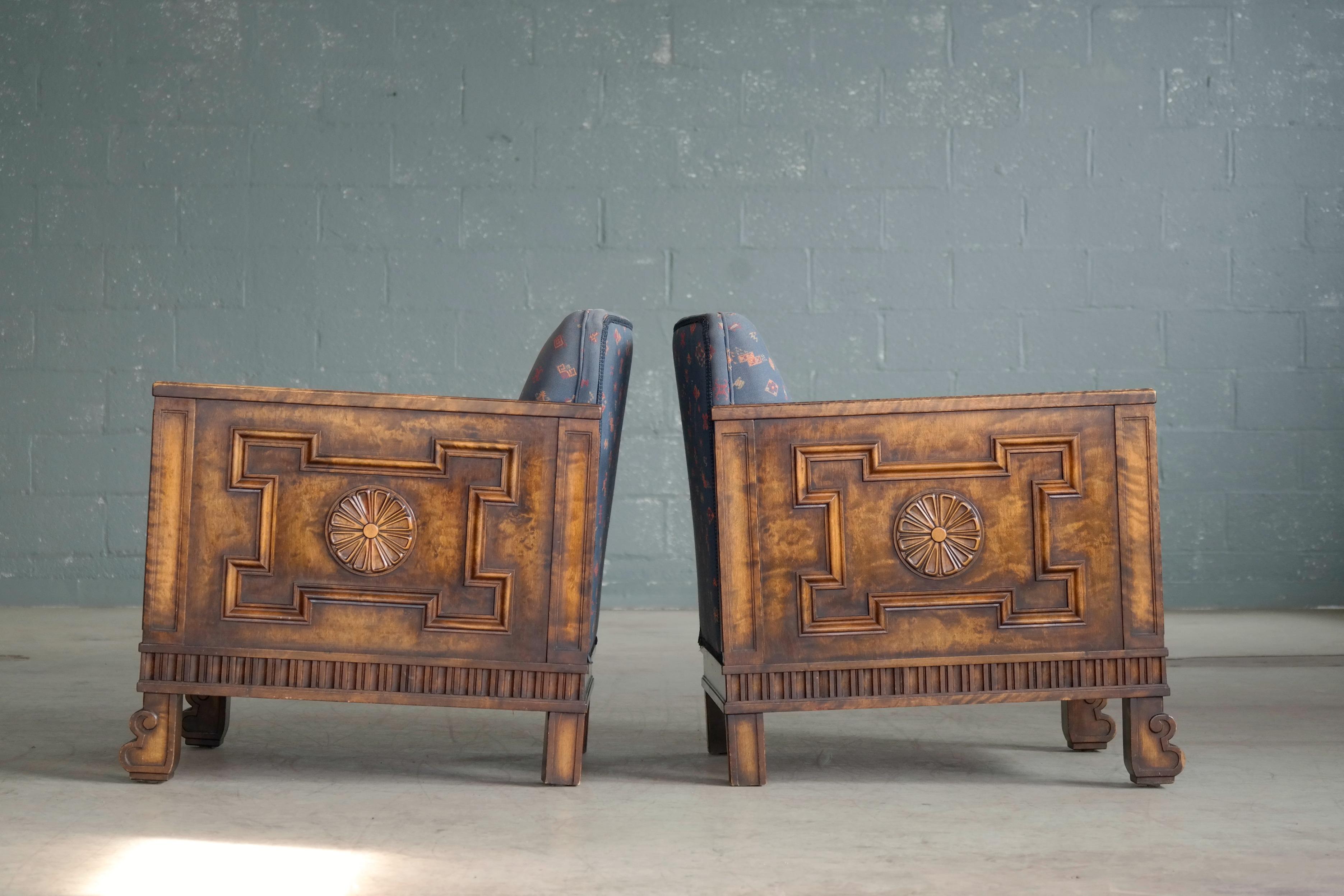 Axel Einar Hjorth Pair of Lounge or Club Chairs in Flamed Birch, Sweden, 1930s In Good Condition In Bridgeport, CT