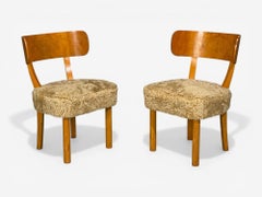 Axel Einar Hjorth, Rare Birka Chairs, Birch, Honey Sheepskin, Sweden, 1930s