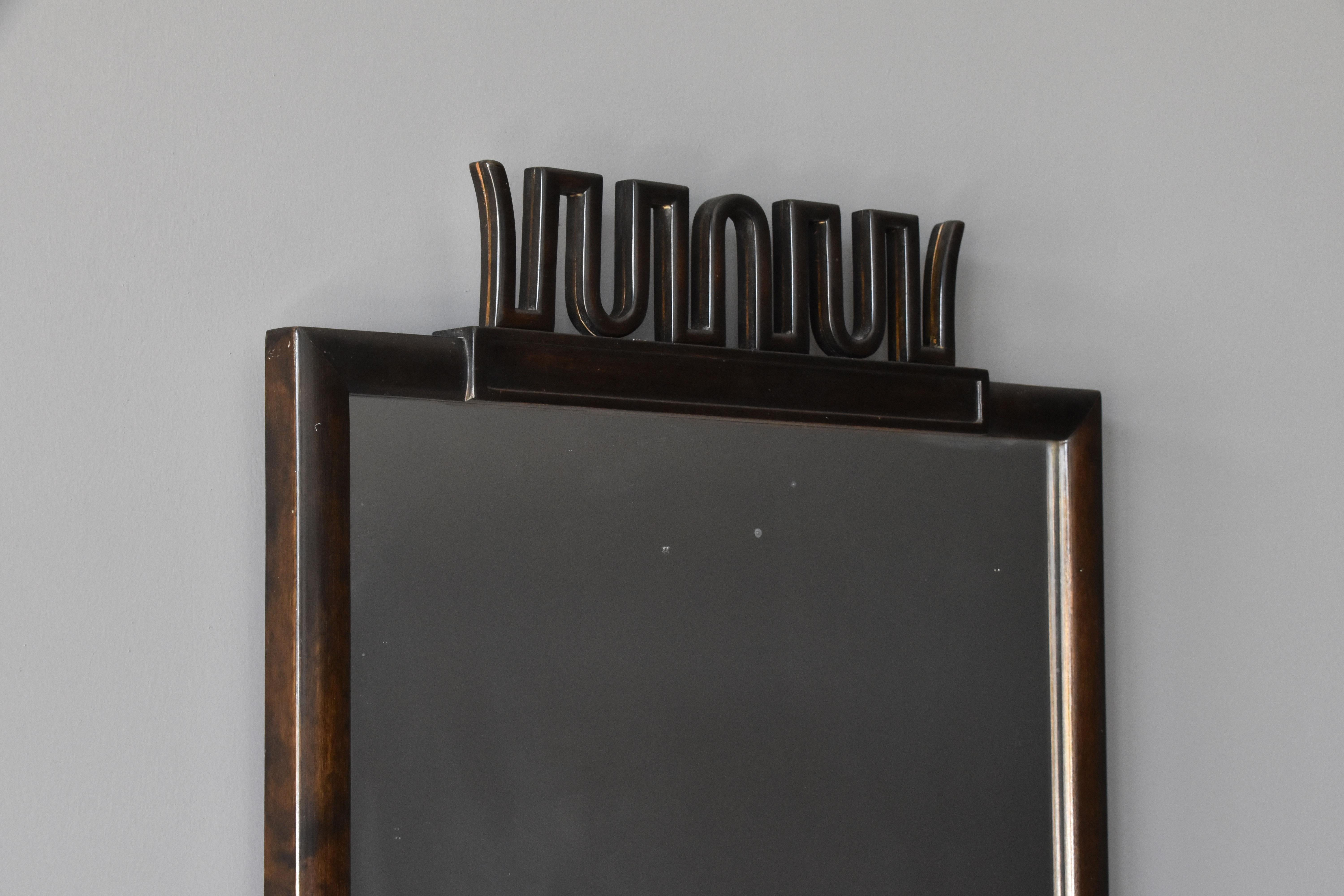 Scandinavian Modern Axel Einar Hjorth, Rare Mirror, Stained Birch, Nordiska Kompaniet, Sweden, 1927