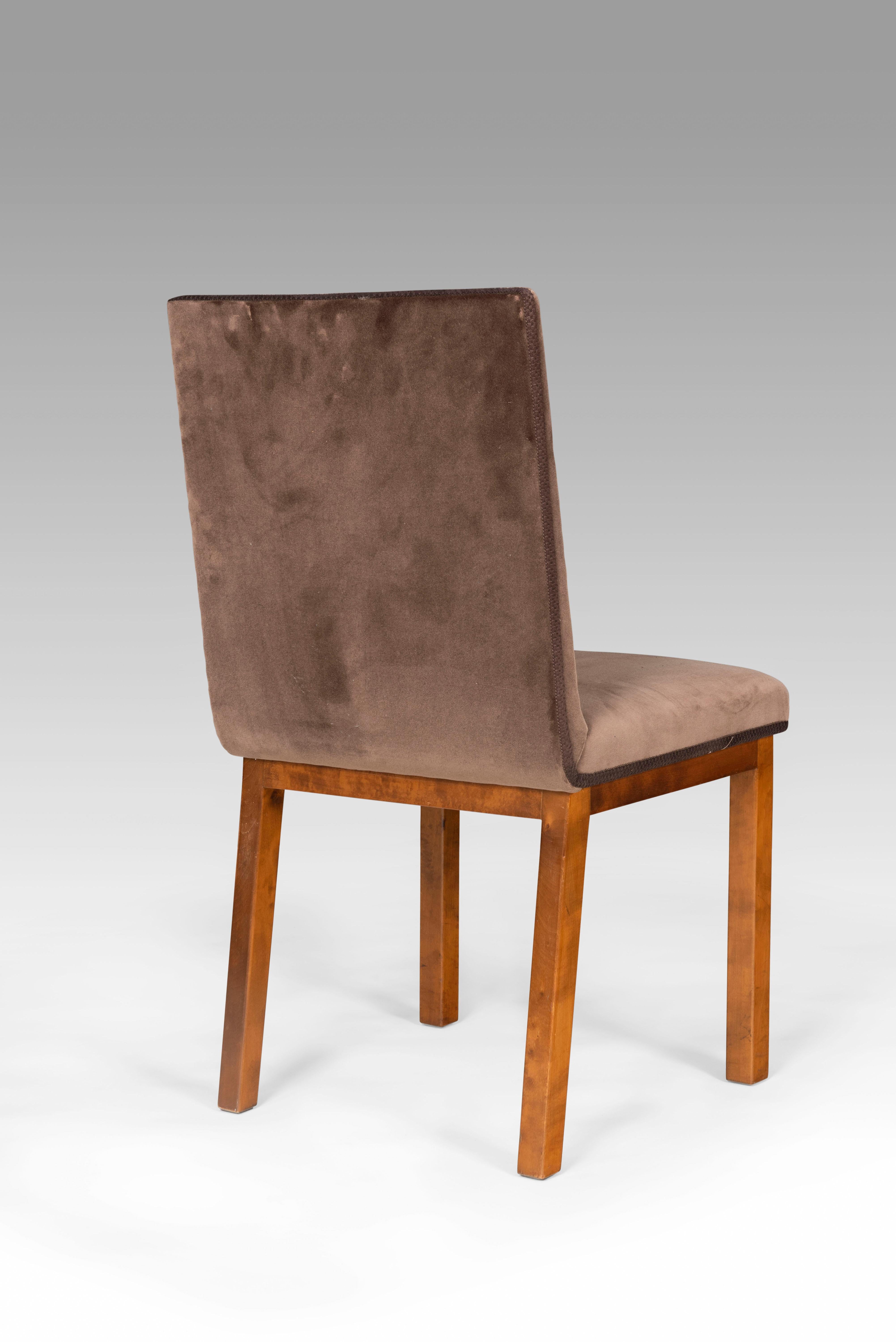 Set of 4 chairs reupholstered in Velvet. Designed during Axel Einar Hjorth's Swedish Grace period or the equivalent of Swedish Art Deco. The desing is called Corall. Made for Nordiska Kompaniet. Plaque underneath chair with number R37774-C1712 34.