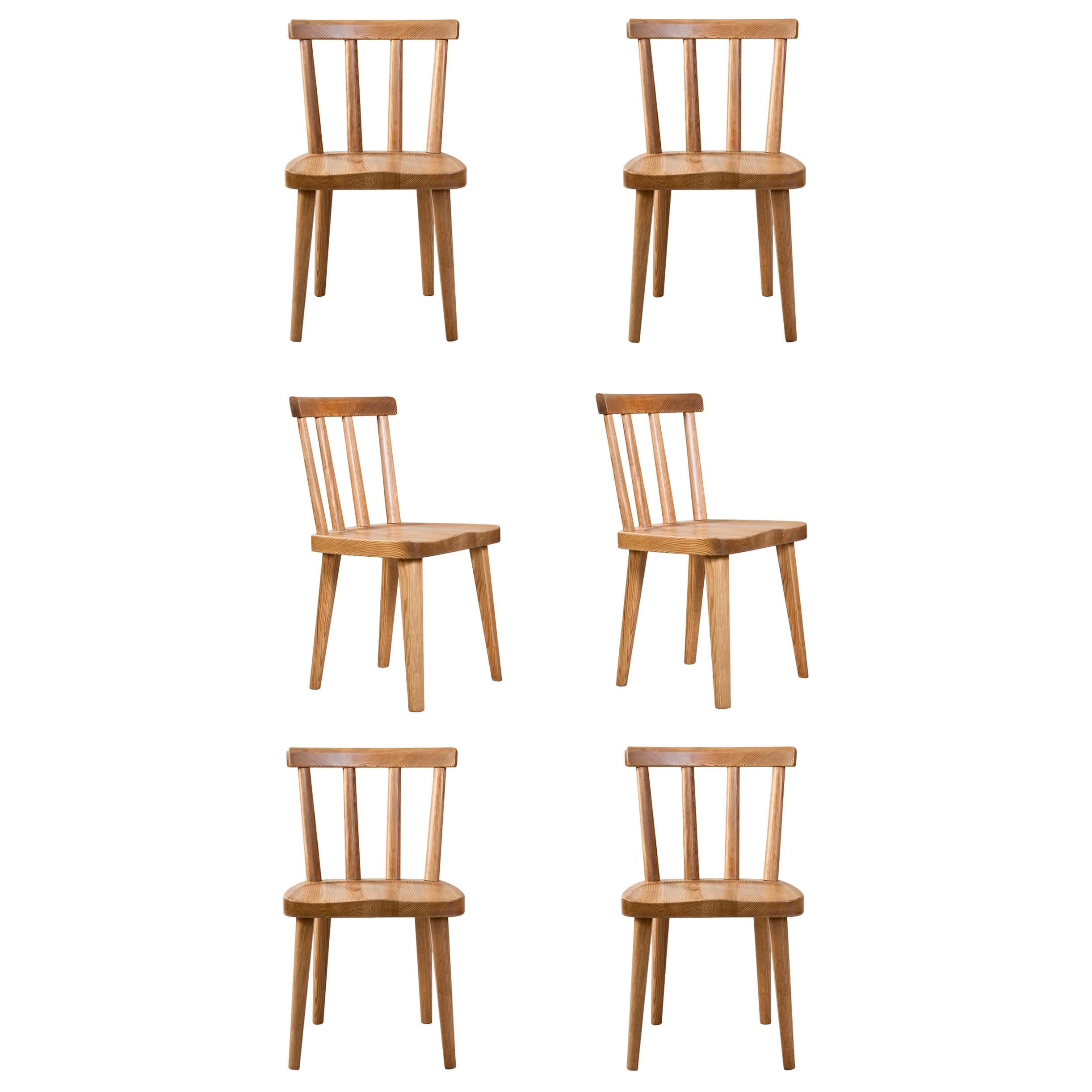 Axel Einar Hjorth, Set of 6 Swedish Solid Pine Utö Chairs