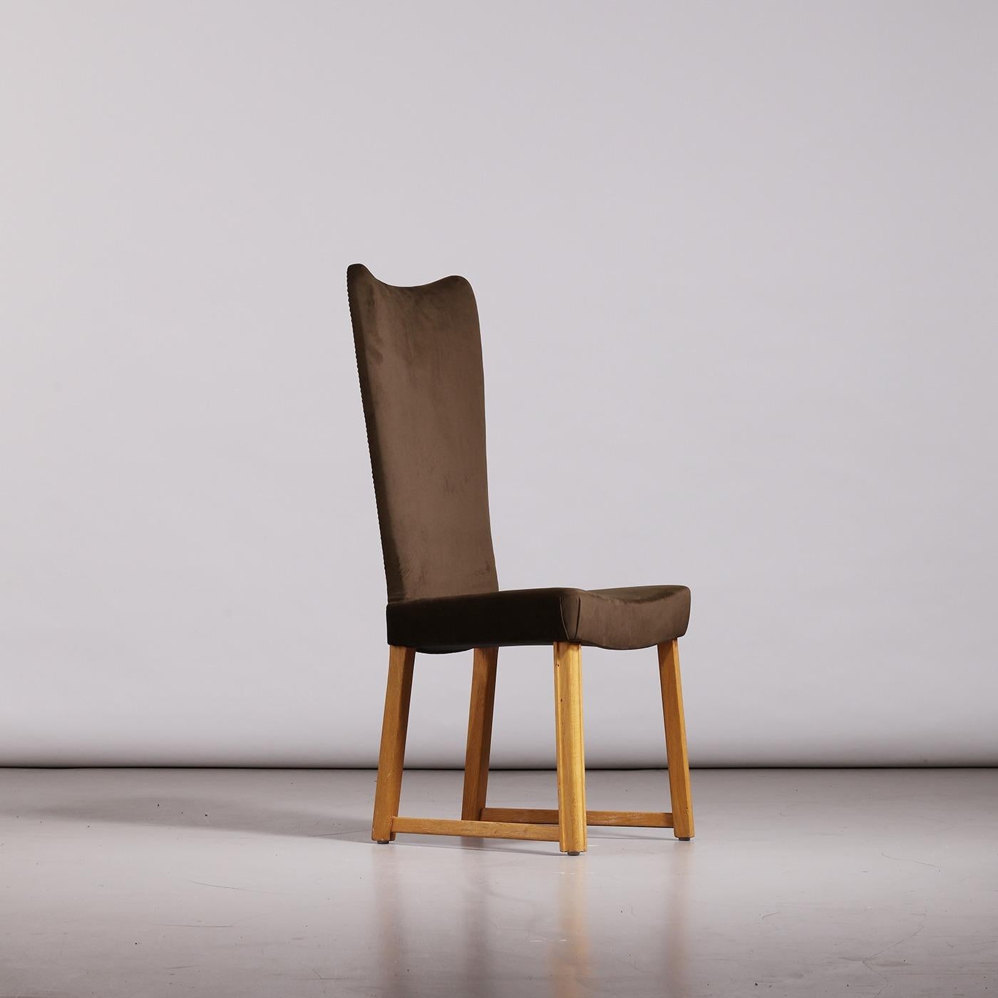 Suédois Axel Einar Hjorth Ensemble de six chaises à haut dossier en Oak Oak et velours brun, années 1930 en vente