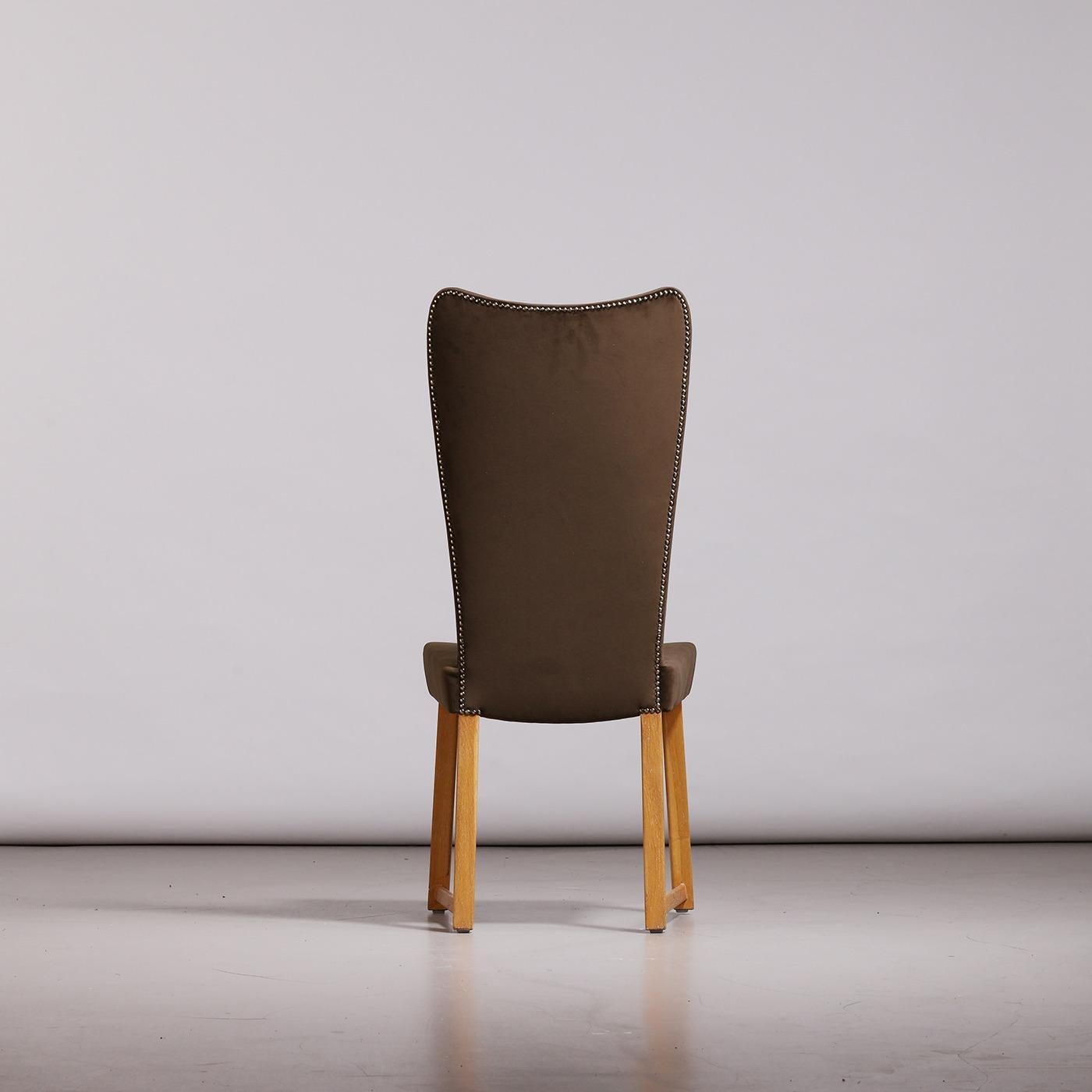Axel Einar Hjorth Ensemble de six chaises à haut dossier en Oak Oak et velours brun, années 1930 Bon état - En vente à Prague, New Town