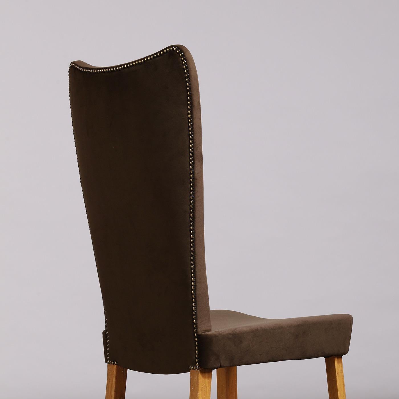 Velours Axel Einar Hjorth Ensemble de six chaises à haut dossier en Oak Oak et velours brun, années 1930 en vente