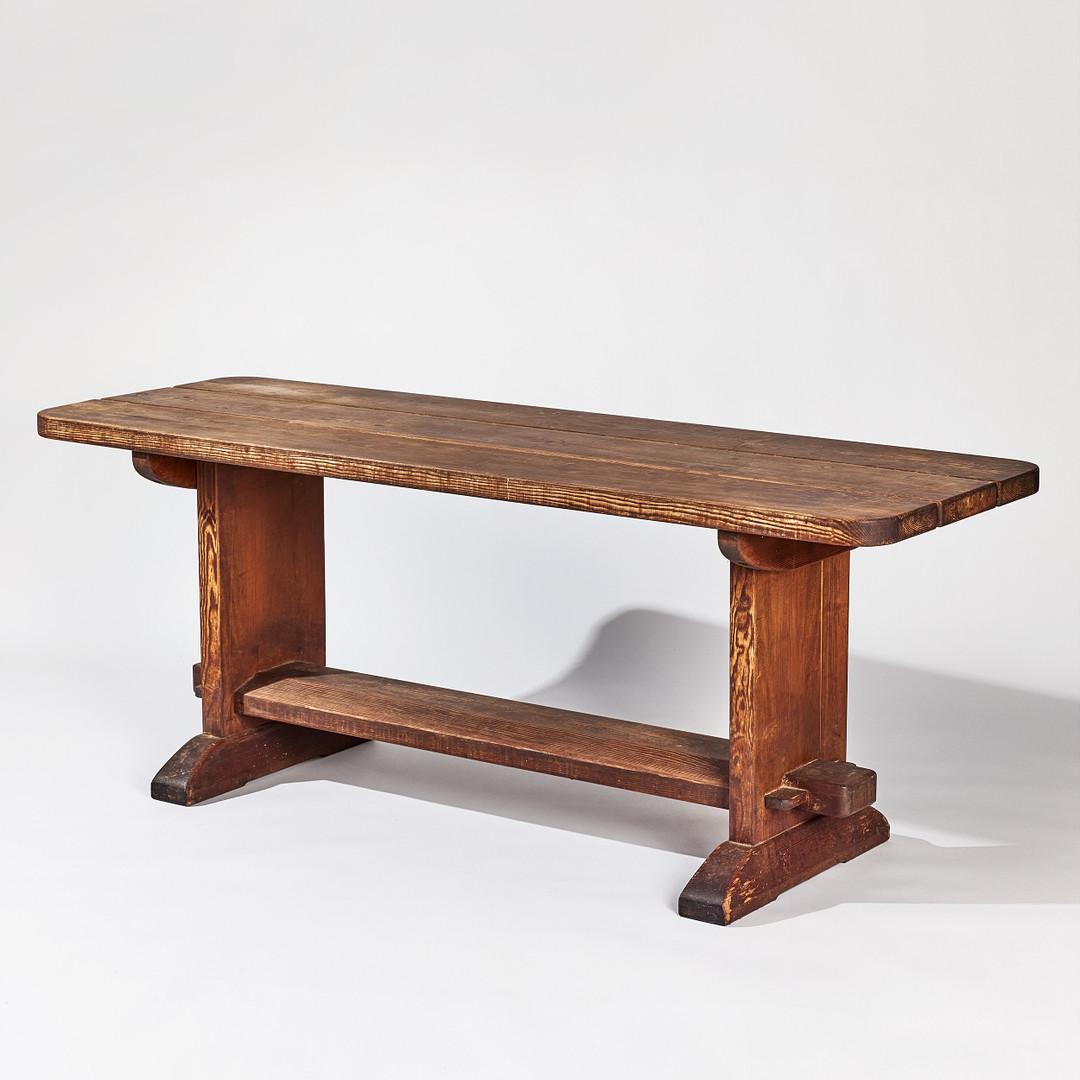 Very rare dining console table in solid stained pine designed by Axel Einar Hjorth and produced by Nordiska Kompaniet in Stockholm 1932. In good vintage and original condition with patina from age and use. Perfect as a smaller dining table in or