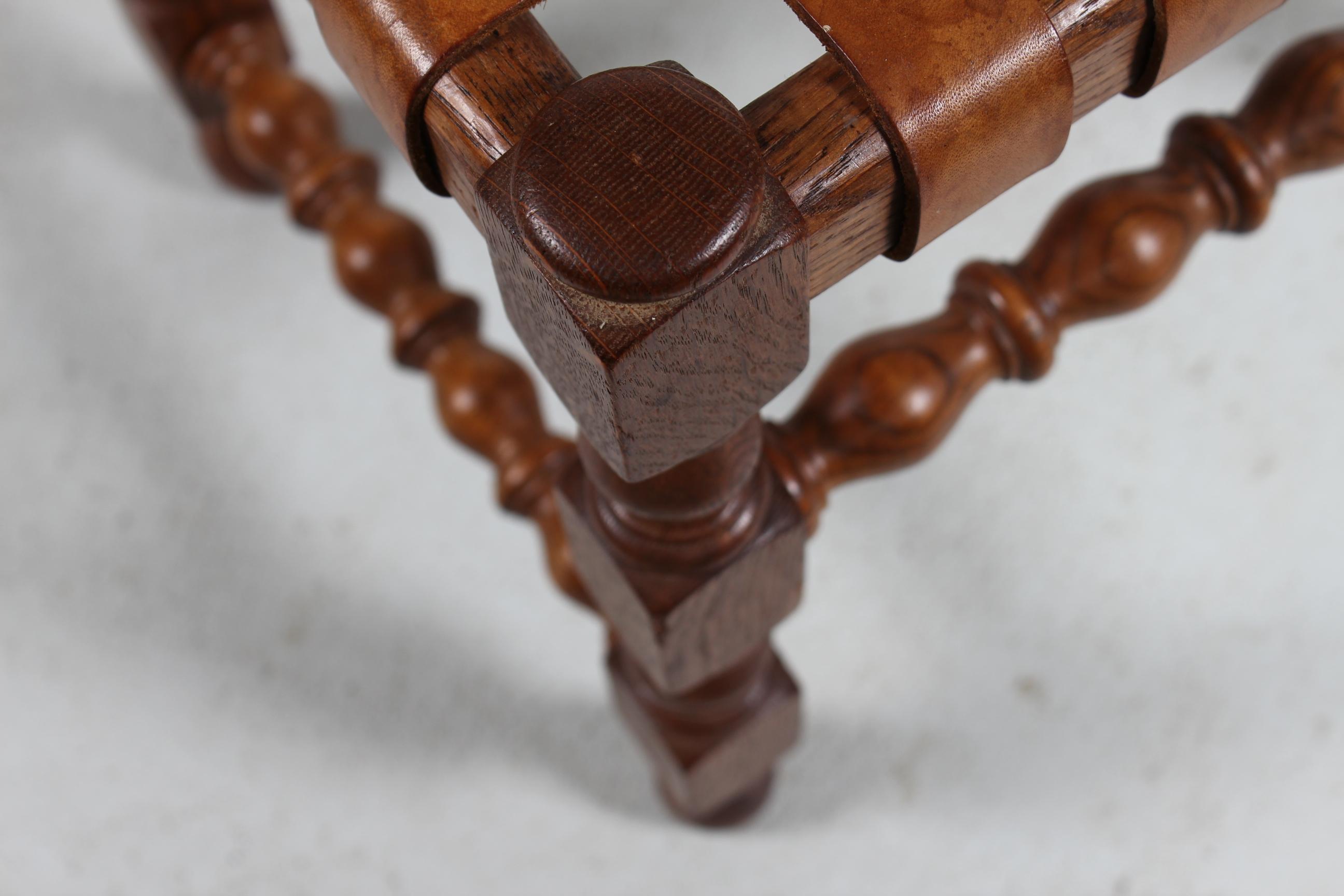 Axel Einar Hjorth style Stool of oak with Cognac color Leather Strips 1930s For Sale 2