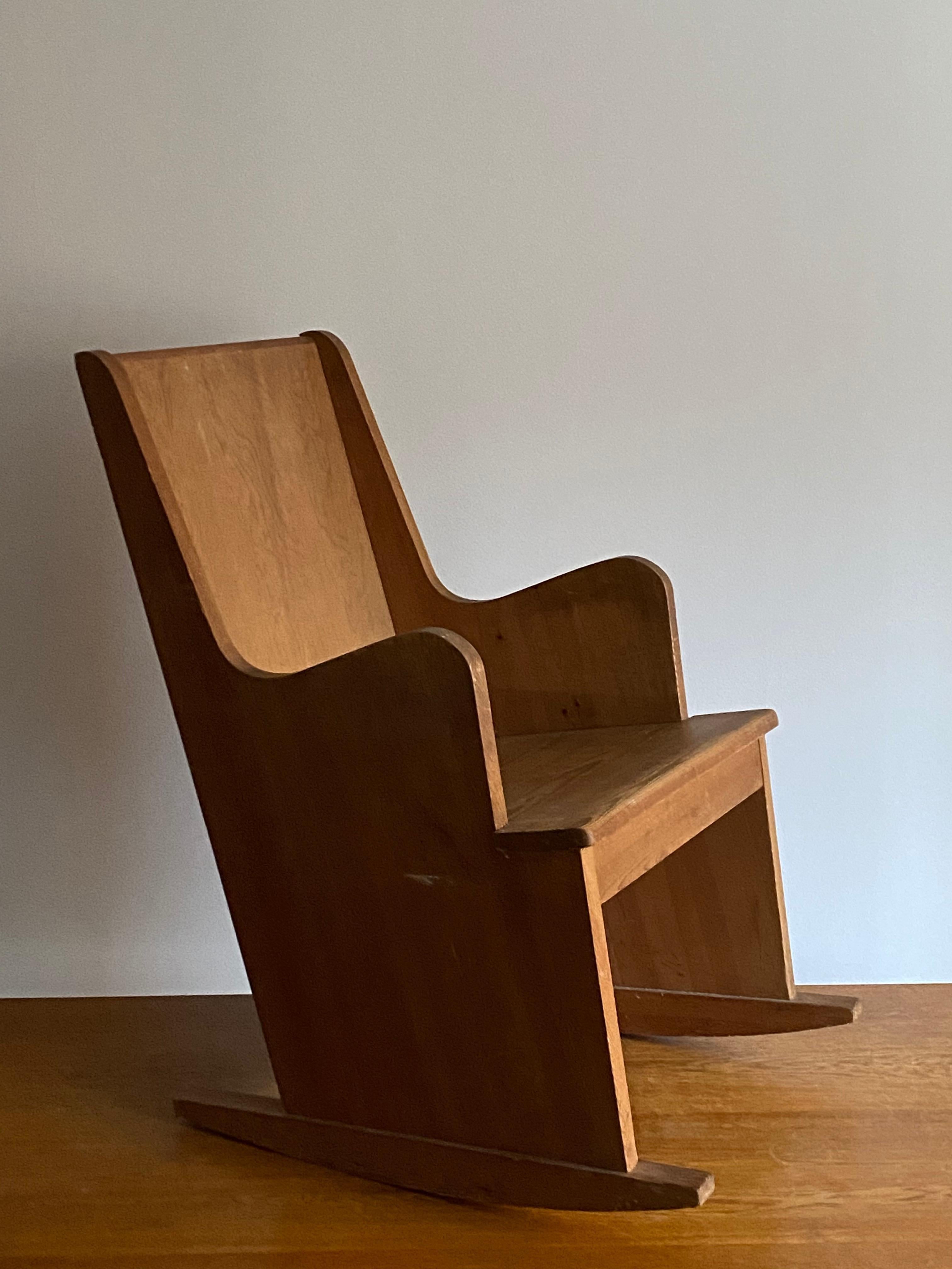 Scandinavian Modern Axel Einar Hjorth, Unique Custom Made Rocking Lounge Chair, Pine NK Sweden 1940s