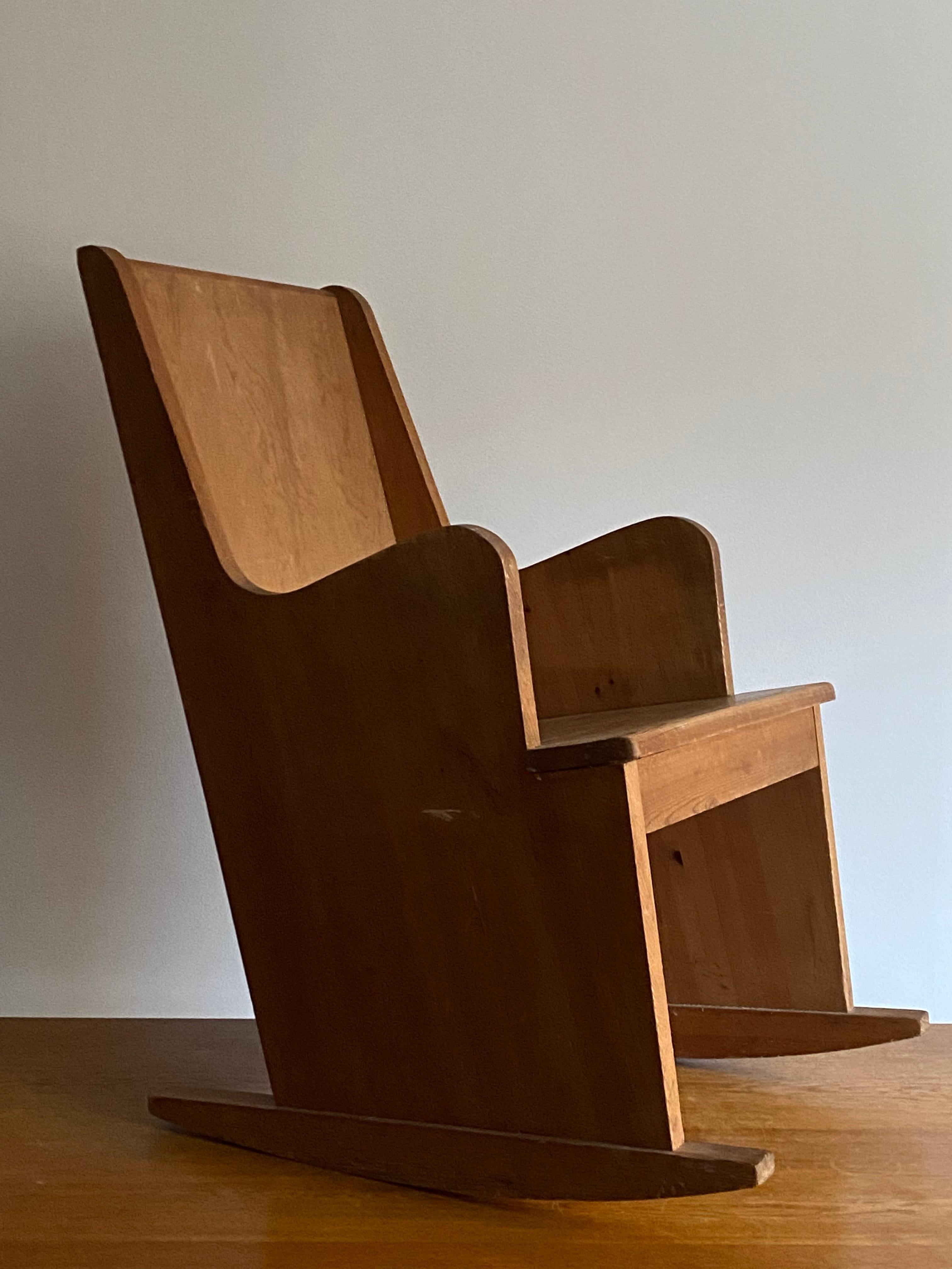 Swedish Axel Einar Hjorth, Unique Custom Made Rocking Lounge Chair, Pine NK Sweden 1940s