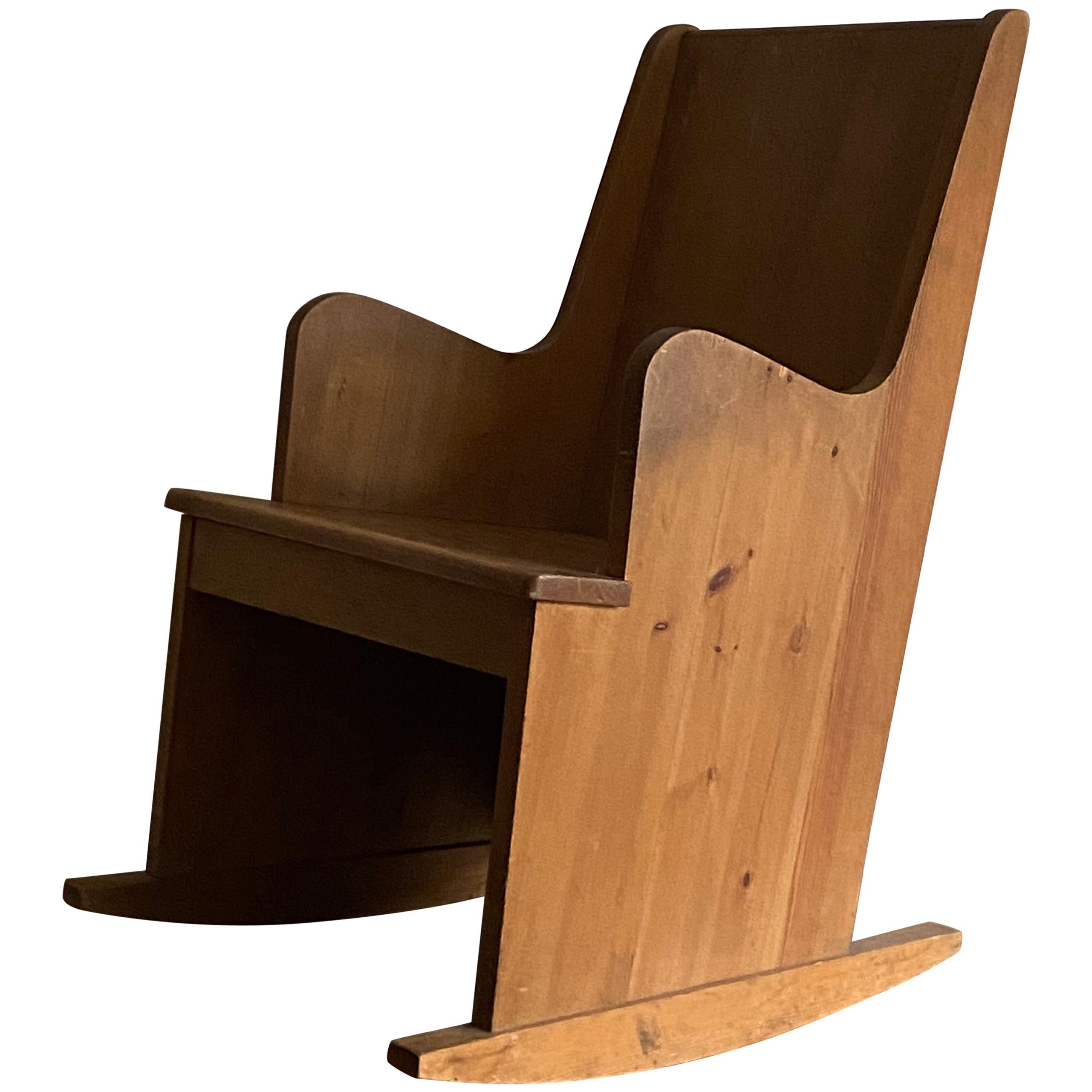 Axel Einar Hjorth, Unique Custom Made Rocking Lounge Chair, Pine NK Sweden 1940s