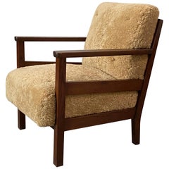 Axel Einar Hjorth Wärmdo Lounge Chair by NK Nordiska Kompaniet, Sheepskin, Pine