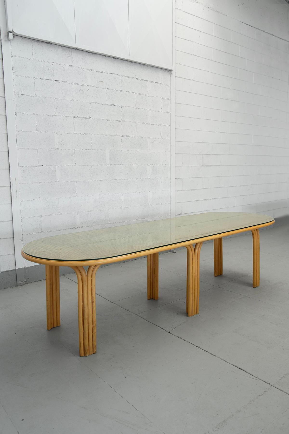 Mid-Century Modern Axel Enthoven attr. Table de salle à manger en bambou et verre en vente