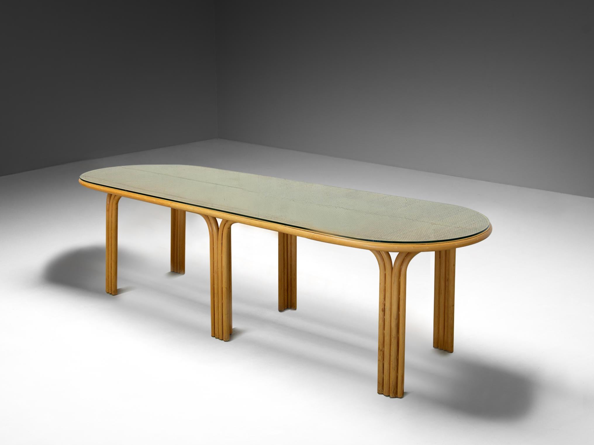Dutch Axel Enthoven attr. Table de salle à manger en bambou et verre en vente