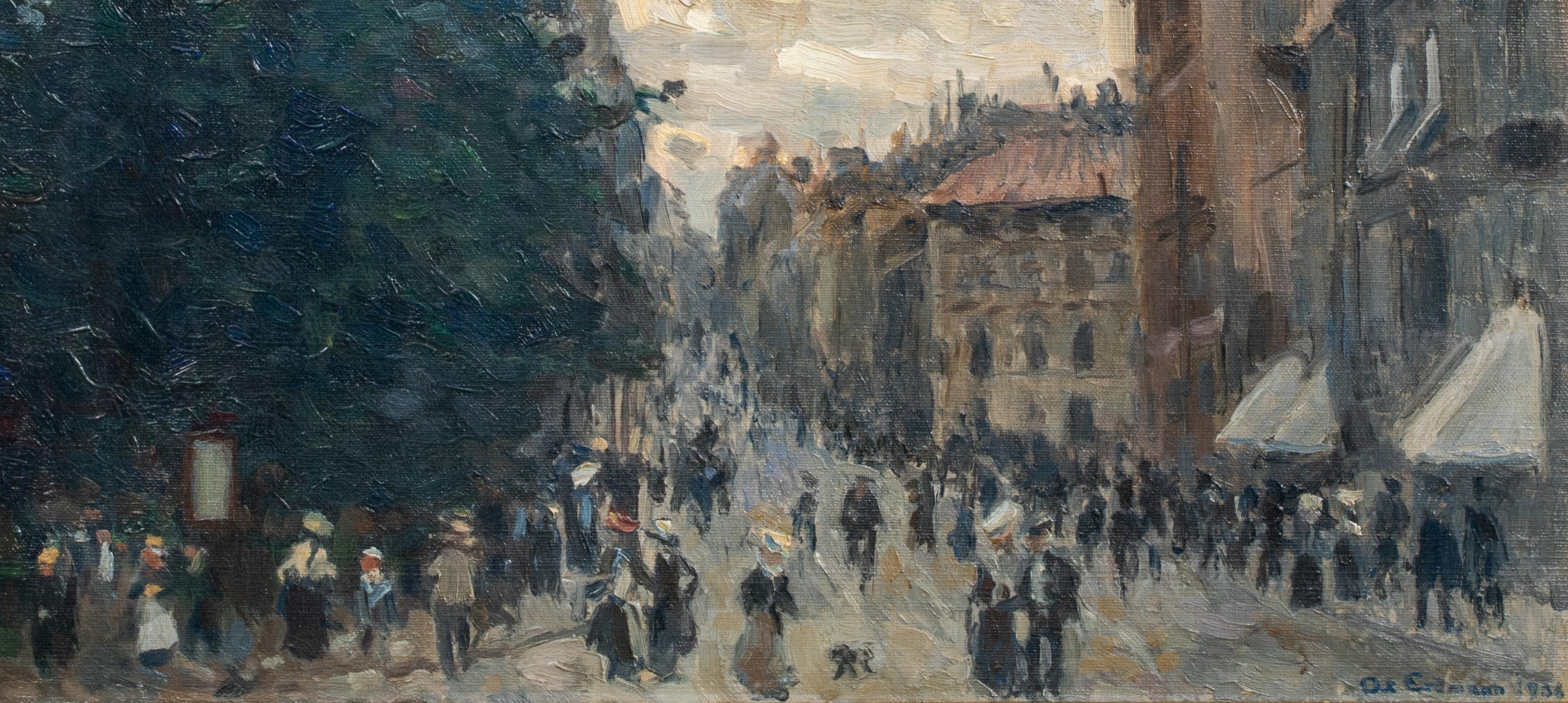 Street Scene, Stockholm, Sweden, circa 1900

by Axel Erdmann (1873-1954)

Circa 1900 Swedish Impressionist Street Scene of figures in a busy Stockholm street, oil on canvas by Axel Erdmann. Excellent quality and conditon example of both the famous