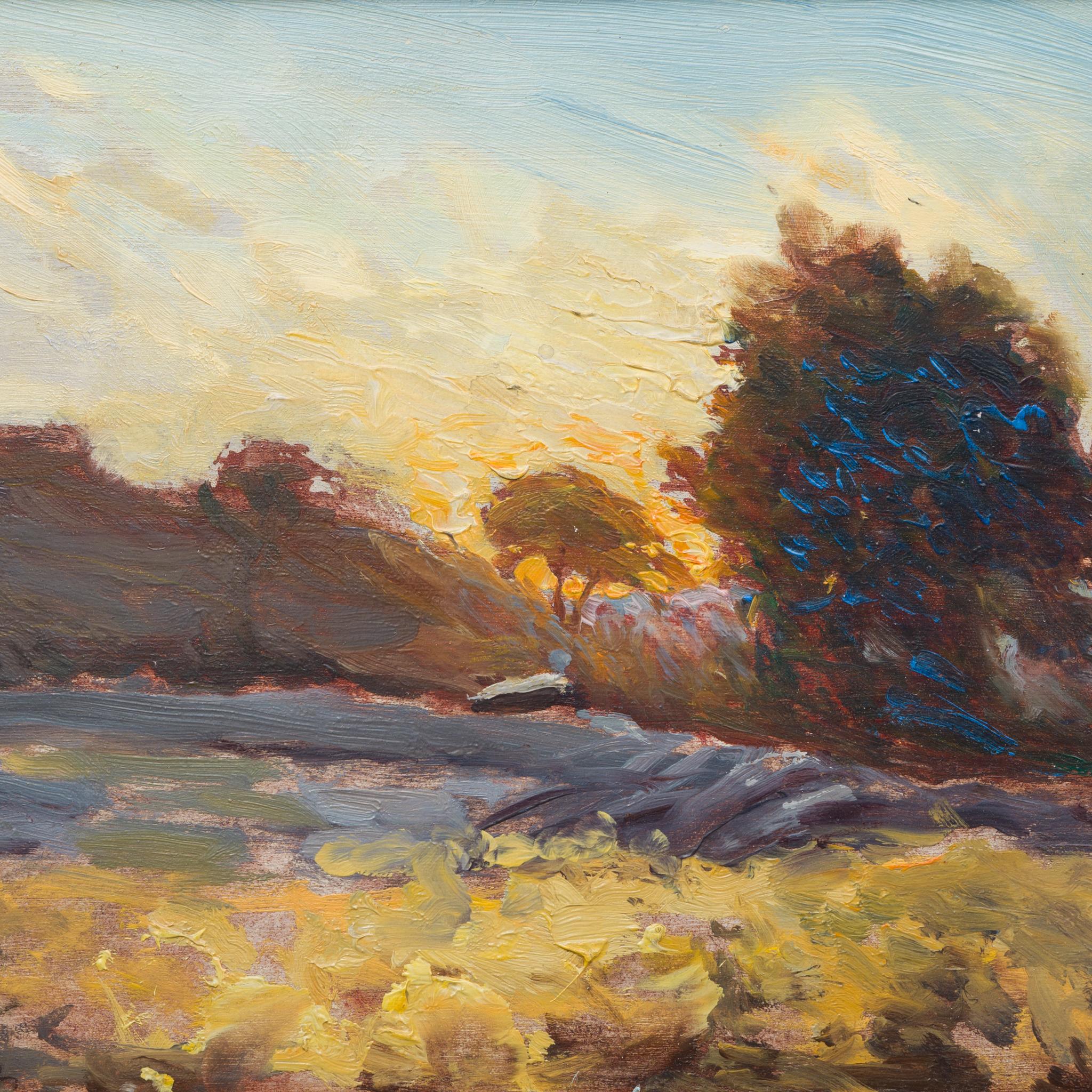 Ein atemberaubendes Ölgemälde mit dem Titel Sommerabend am Vanadisvägen, Stockholm (Schwarz), Landscape Painting, von Axel Fahlcrantz