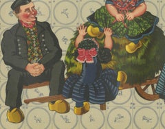 Axel Family in Traditional Costume, Zeeland-Flanders, 1930s Lithograph