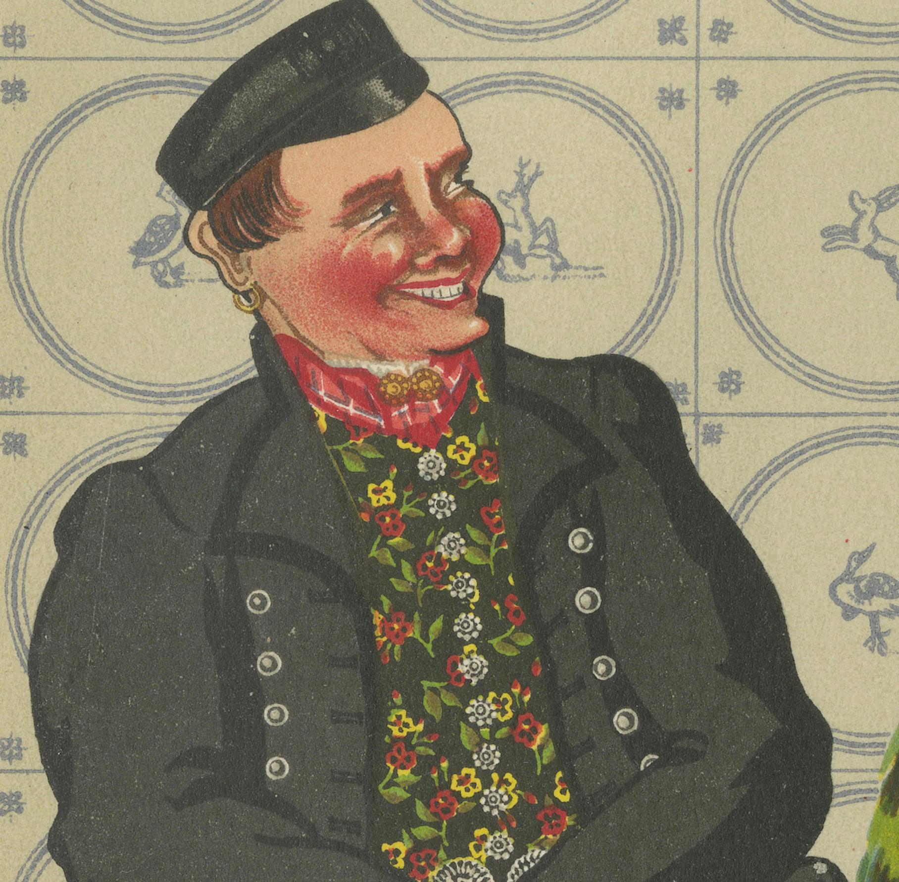 Familie Axel in Tracht, Seeland-Flandern, 1930er Jahre Lithographie im Zustand „Gut“ im Angebot in Langweer, NL