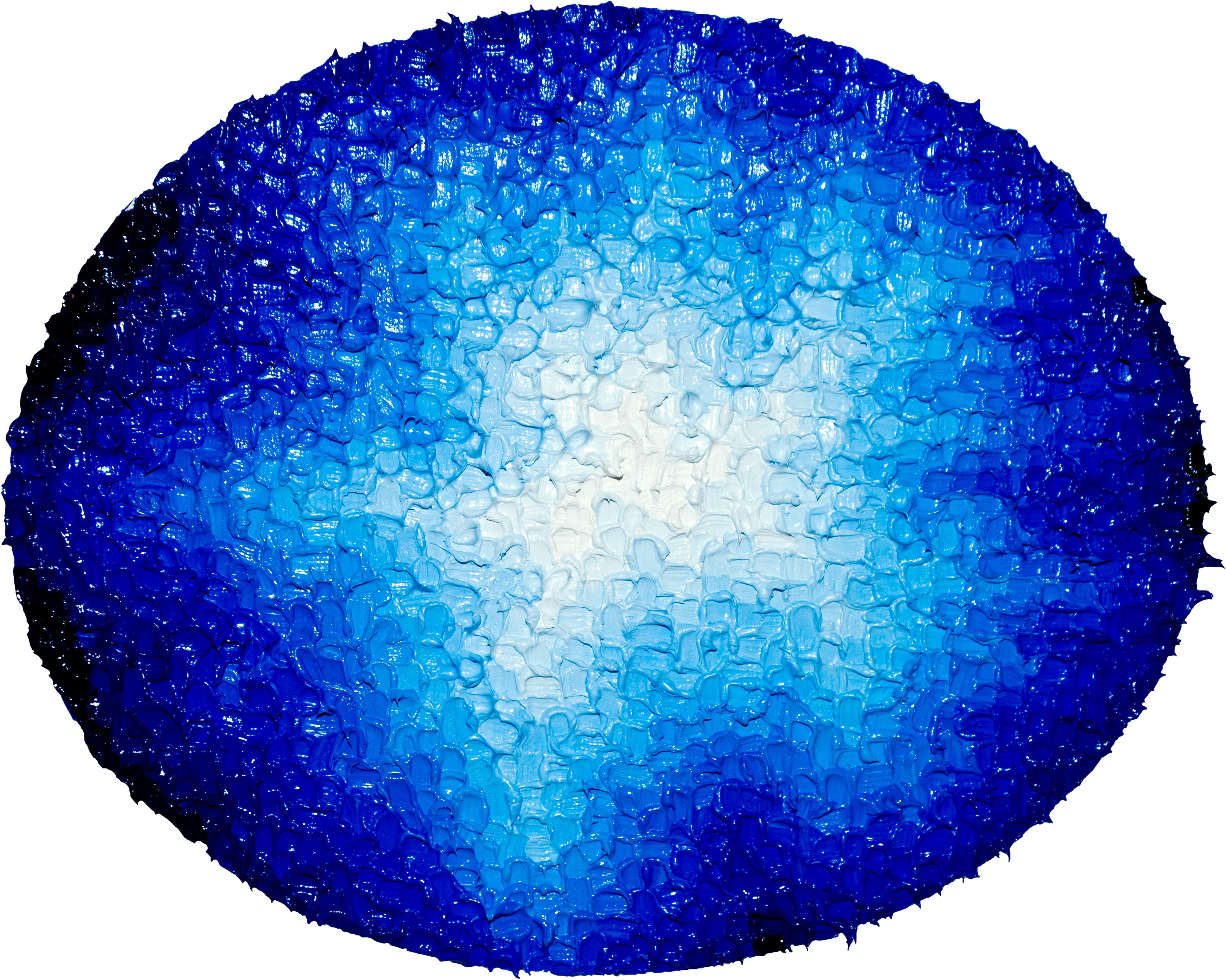 Abstract Painting di Axel Getz - Abisso - Pittura ad olio astratta del mare profondo con sfumature dal blu al bianco, Tondo