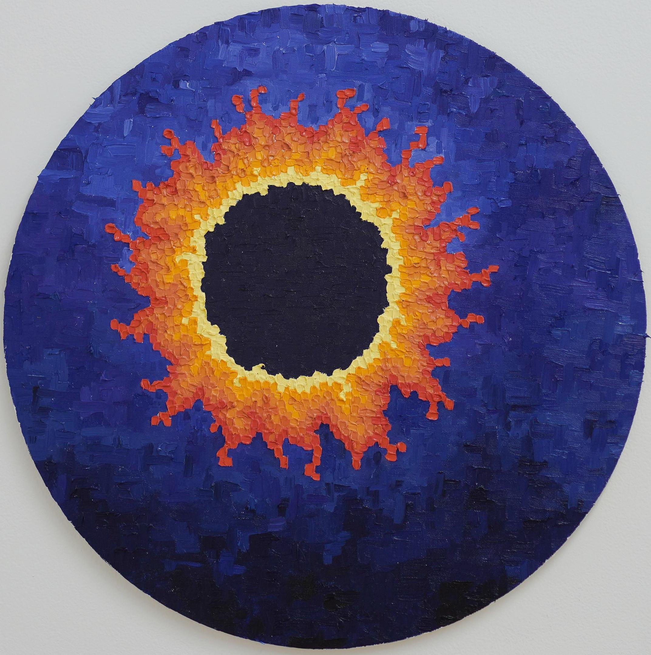 Abstract Painting di Axel Getz - Annular - Pittura dell'eclissi solare Arte contemporanea celeste, nero viola arancione