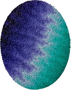Breaks: Abstract Impasto Tondo Contemporary Painting in Violet and Turquoise
