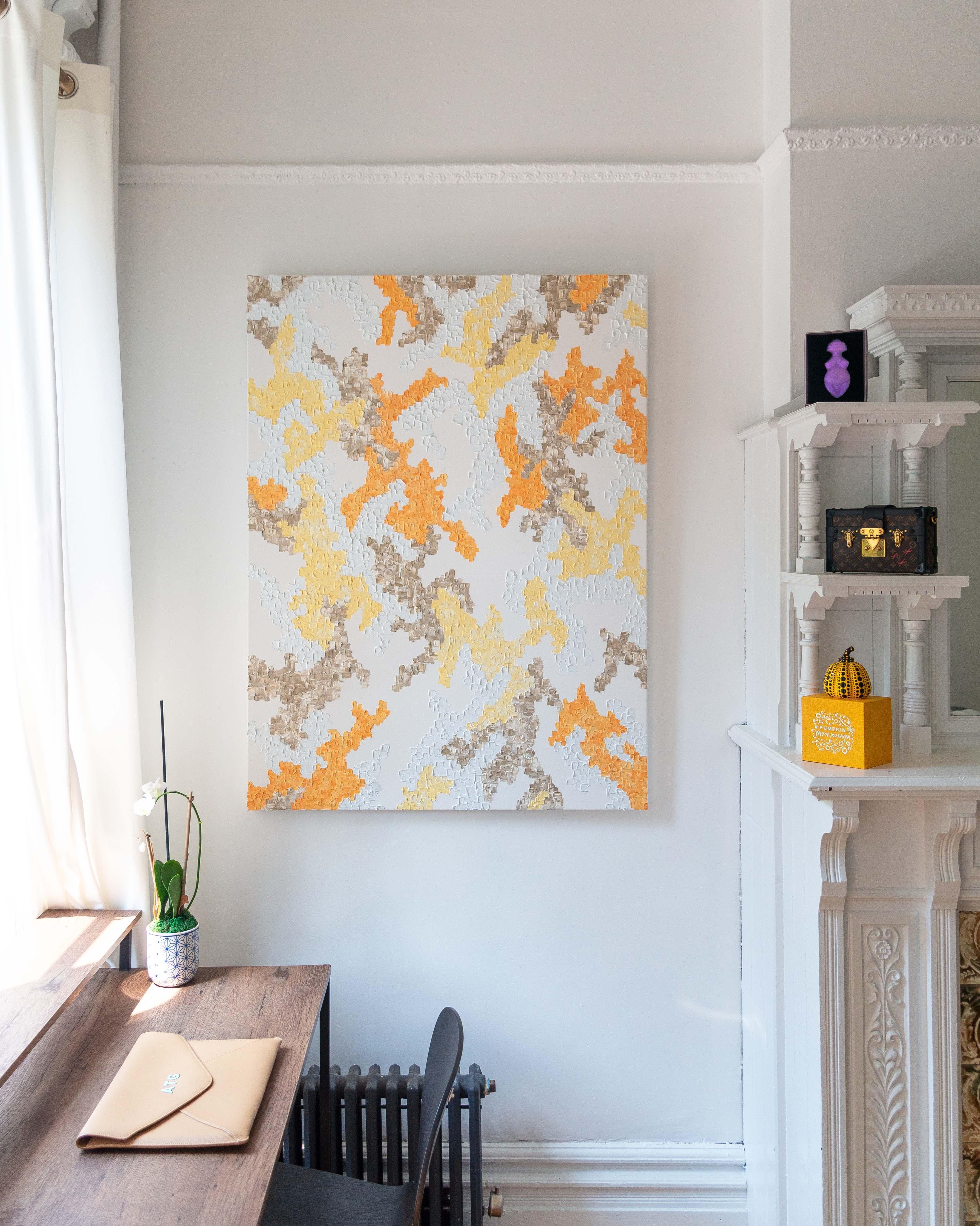 Cesta de Frutas - Pintura al Óleo Contemporánea, Albaricoque, Naranja, Limón, Amarillo - Abstract Painting Beige de Axel Getz